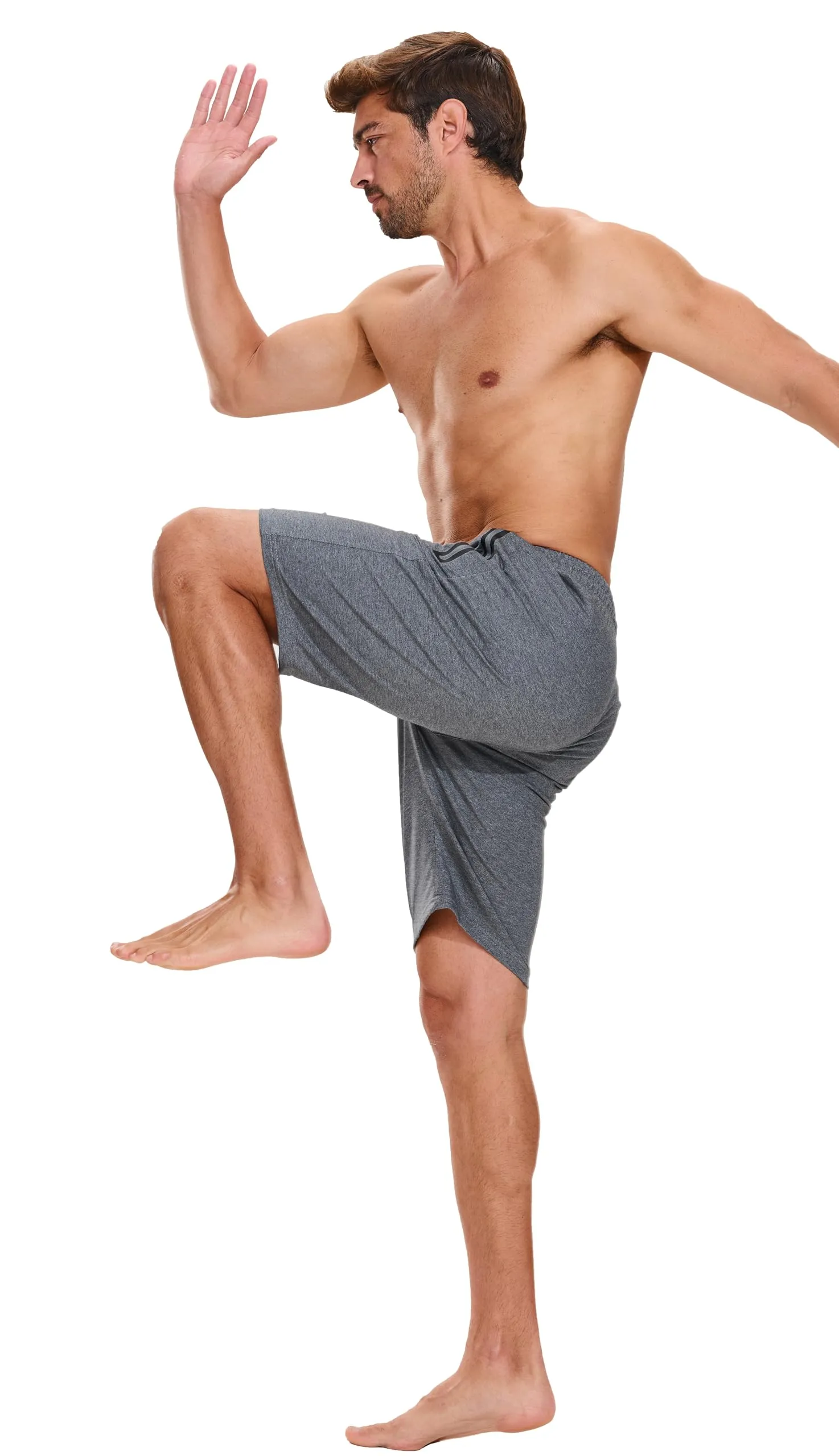 HCSS Pantaloncini Sportivi Uomo Running Shorts Cotone Tasche Zip(Grigio-L) - immagine 5