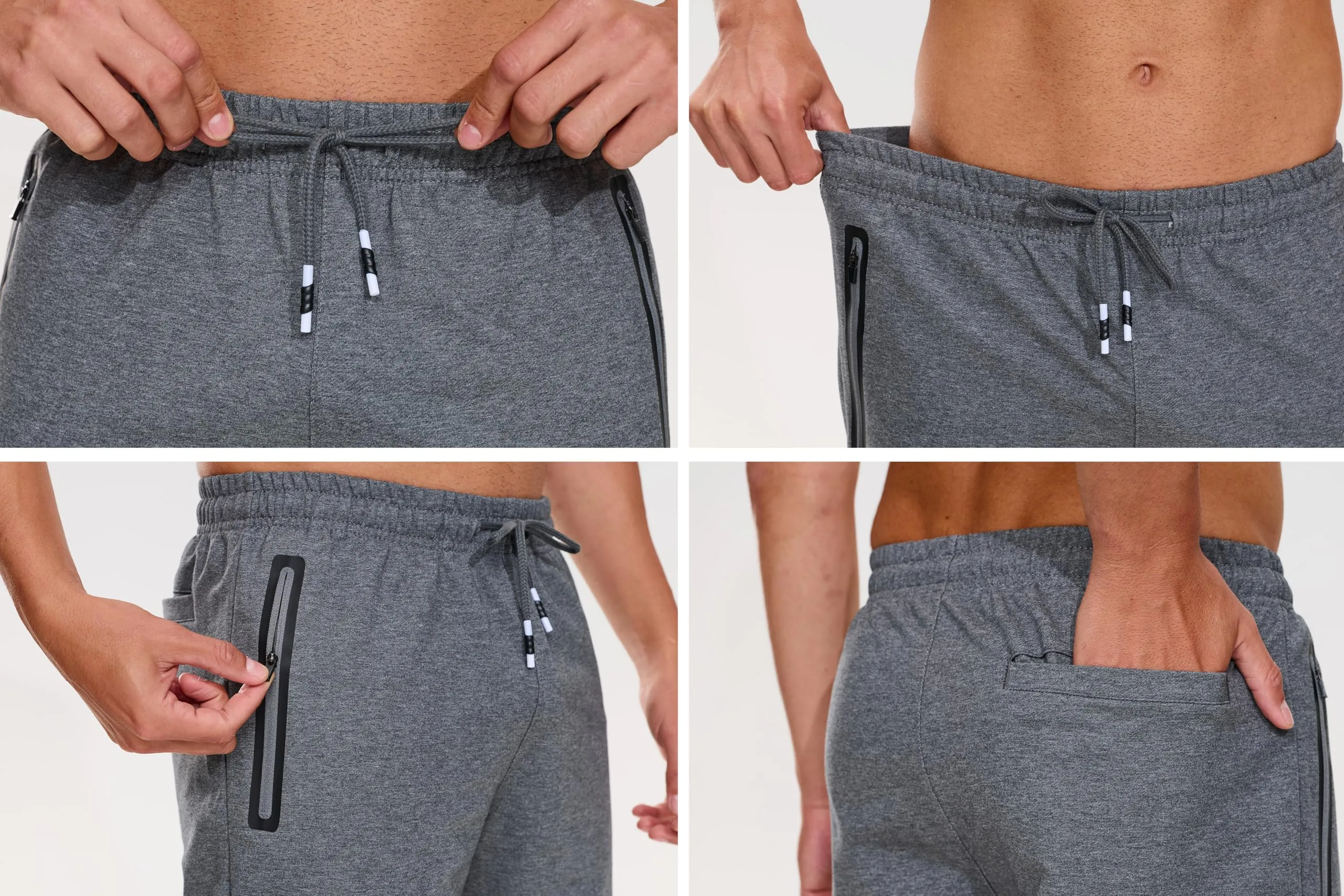 HCSS Pantaloncini Sportivi Uomo Running Shorts Cotone Tasche Zip(Grigio-L) - immagine 6