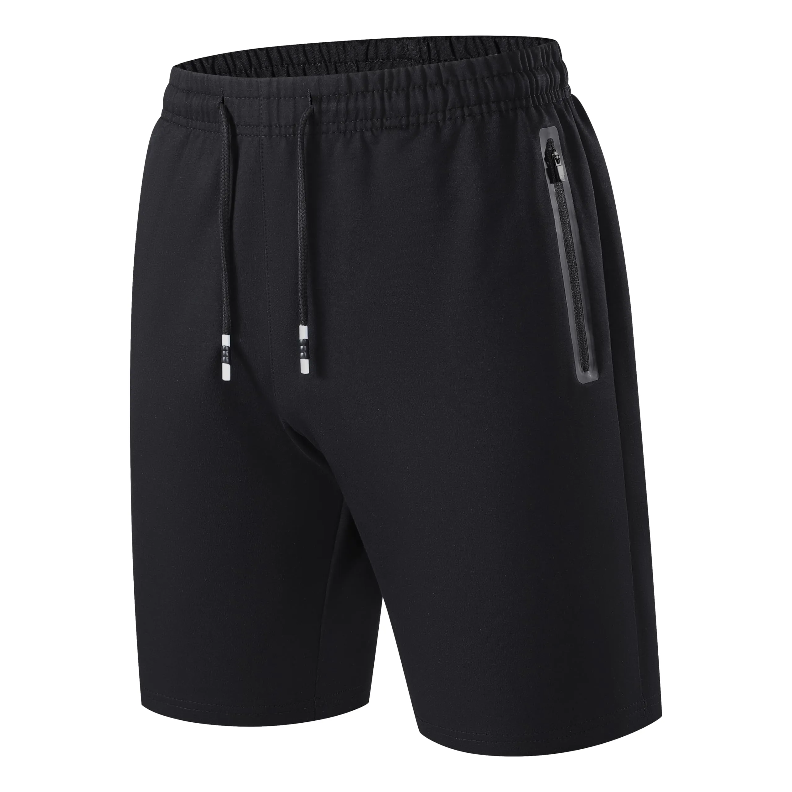 HCSS Pantaloncini Sportivi Uomo Running Shorts Cotone Tasche Zip(Nero-M) - immagine 1