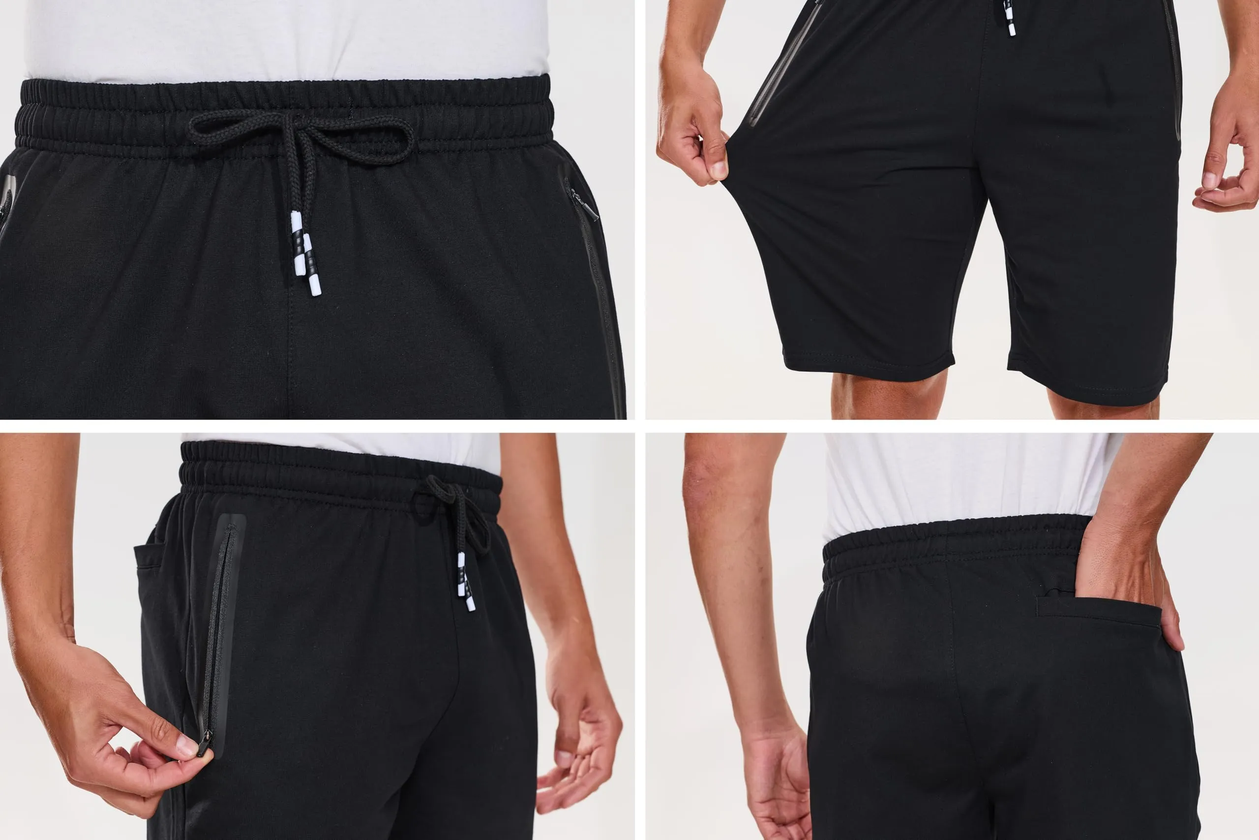HCSS Pantaloncini Sportivi Uomo Running Shorts Cotone Tasche Zip(Nero-M) - immagine 6