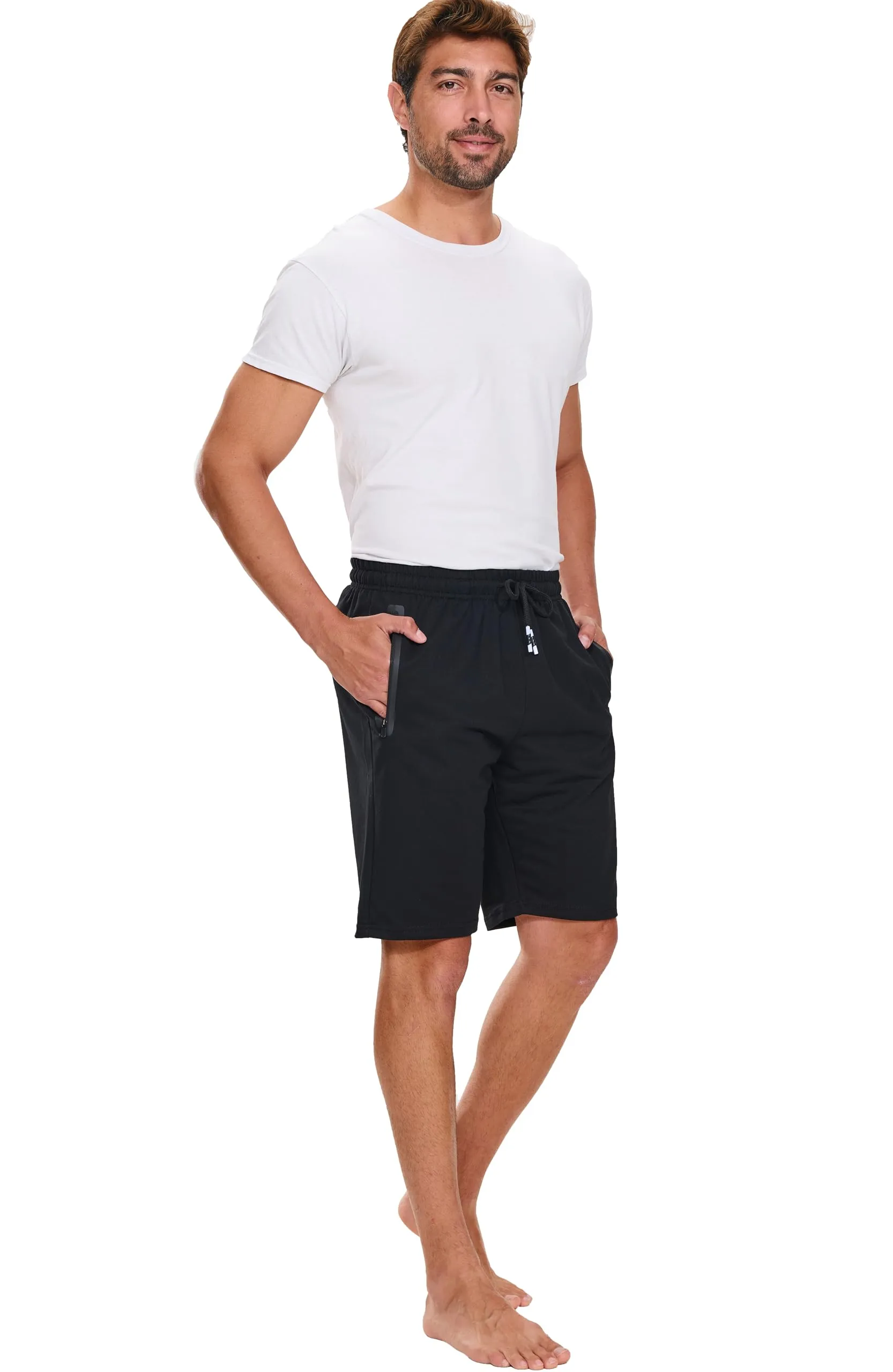 HCSS Pantaloncini Sportivi Uomo Running Shorts Cotone Tasche Zip(Nero-S) - immagine 4