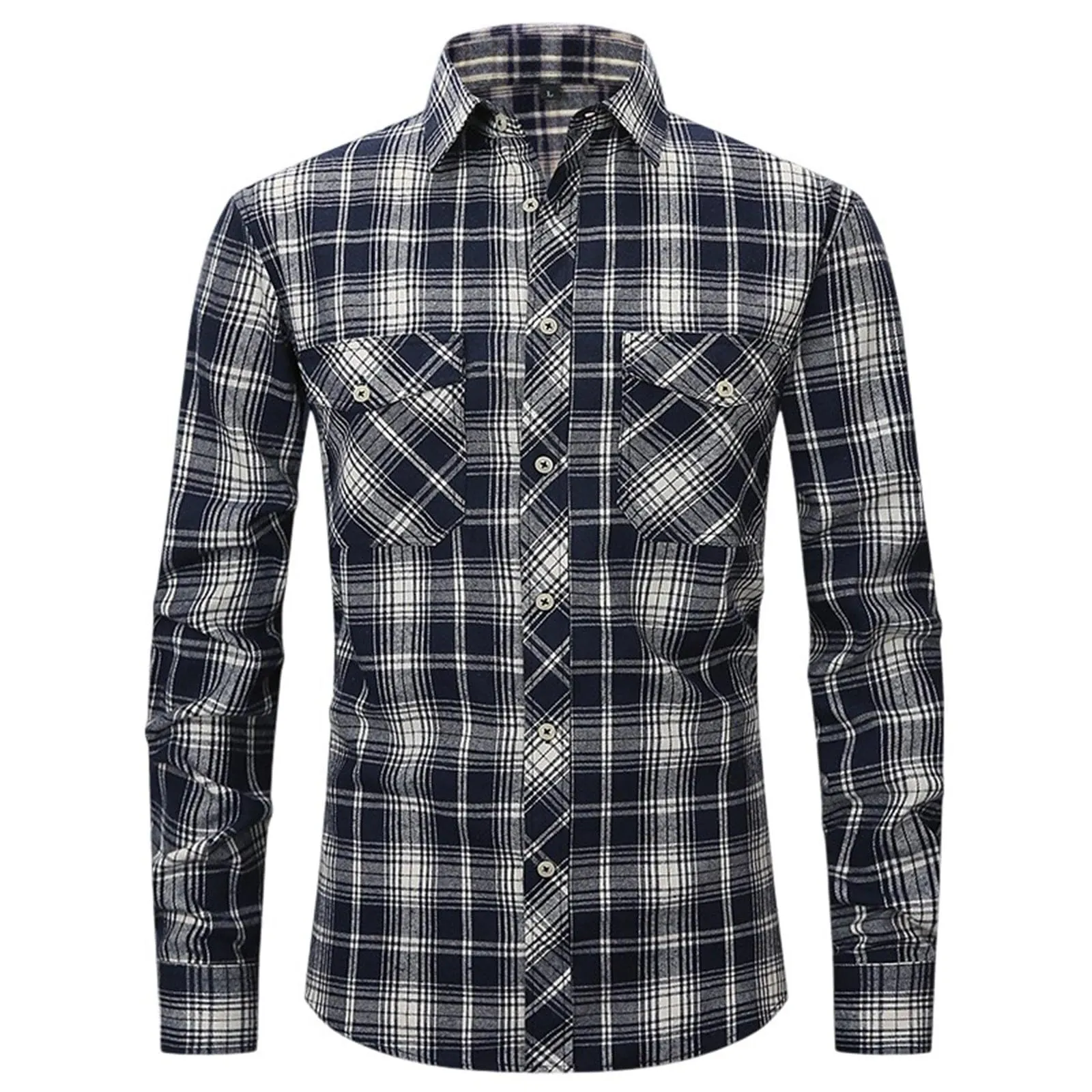Mymyguoe Camicia a quadri da uomo, a maniche lunghe, con bottoni automatici a pressione, per il tempo libero, con tasca sul petto, vestibilità normale, per la transizione, in flanella, da lavoro, Q2 - immagine 2
