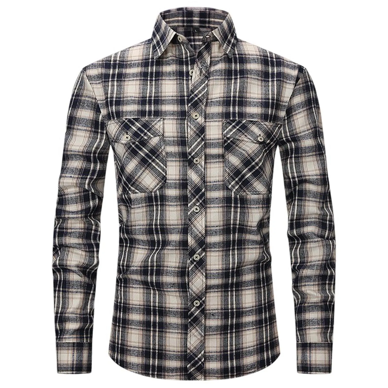 Mymyguoe Camicia a quadri da uomo, a maniche lunghe, con bottoni automatici a pressione, per il tempo libero, con tasca sul petto, vestibilità normale, per la transizione, in flanella, da lavoro, Q2 - immagine 2