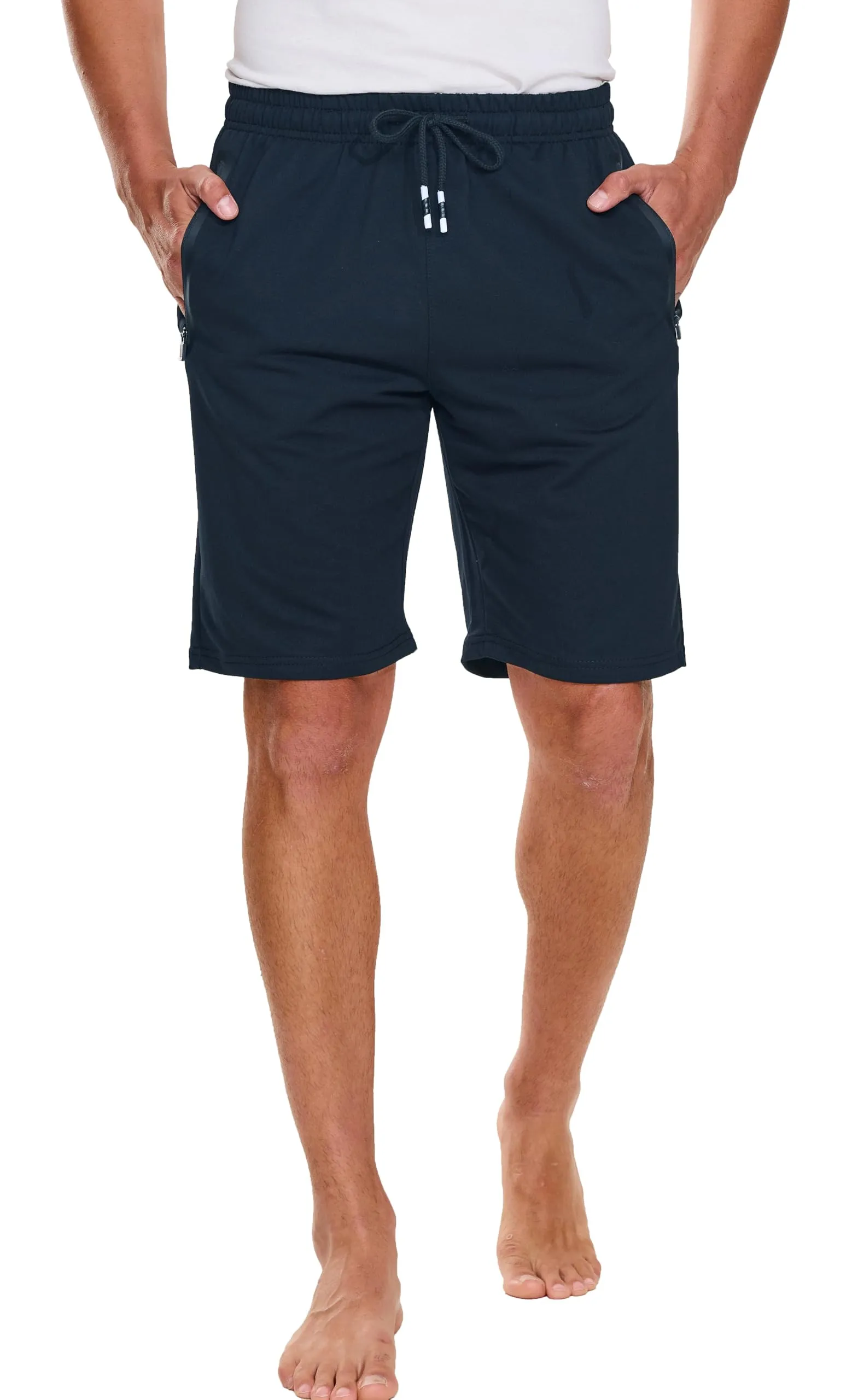 HCSS Pantaloncini Sportivi Uomo Running Shorts Cotone Tasche Zip(Blu-M) - immagine 2