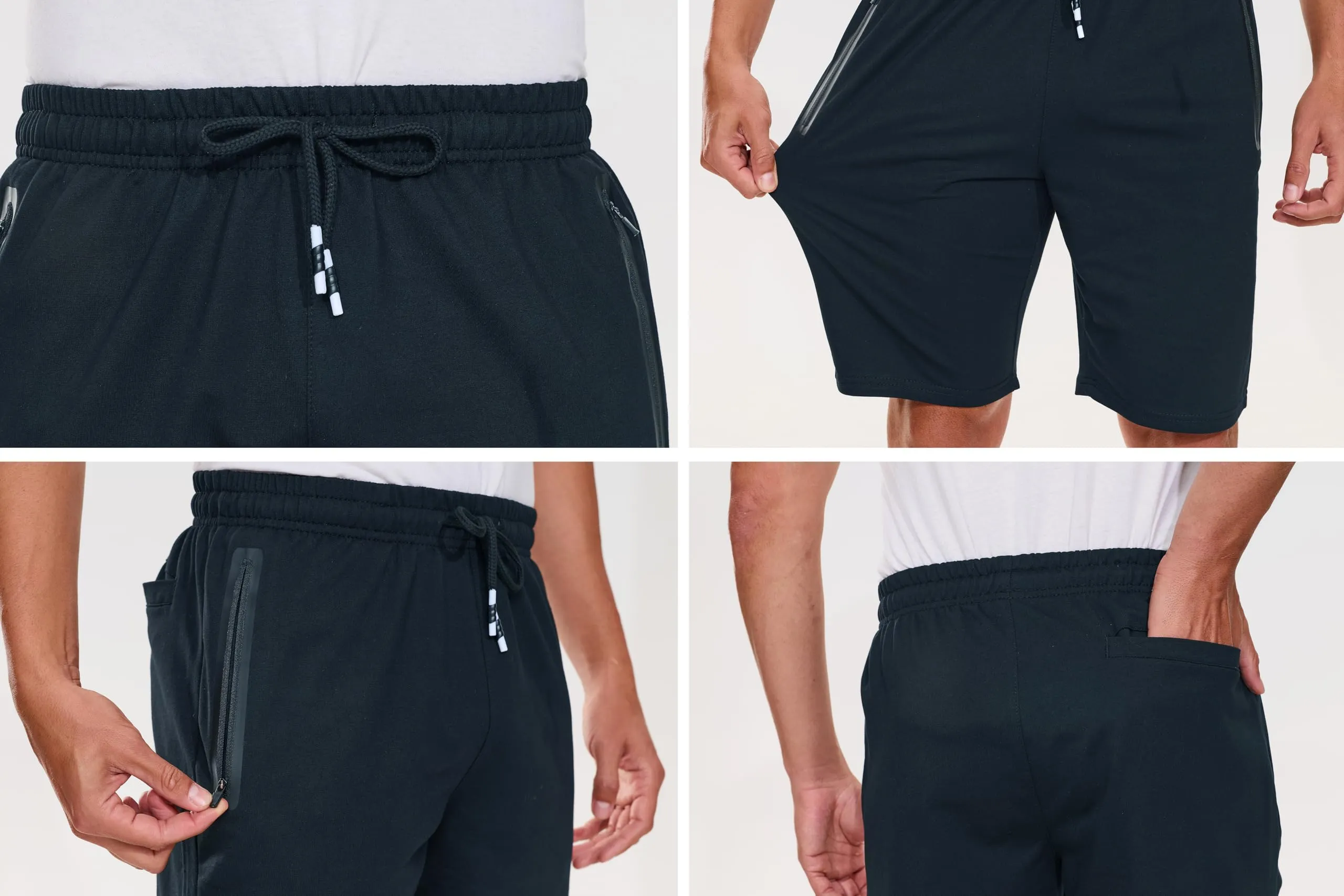 HCSS Pantaloncini Sportivi Uomo Running Shorts Cotone Tasche Zip(Blu-M) - immagine 6