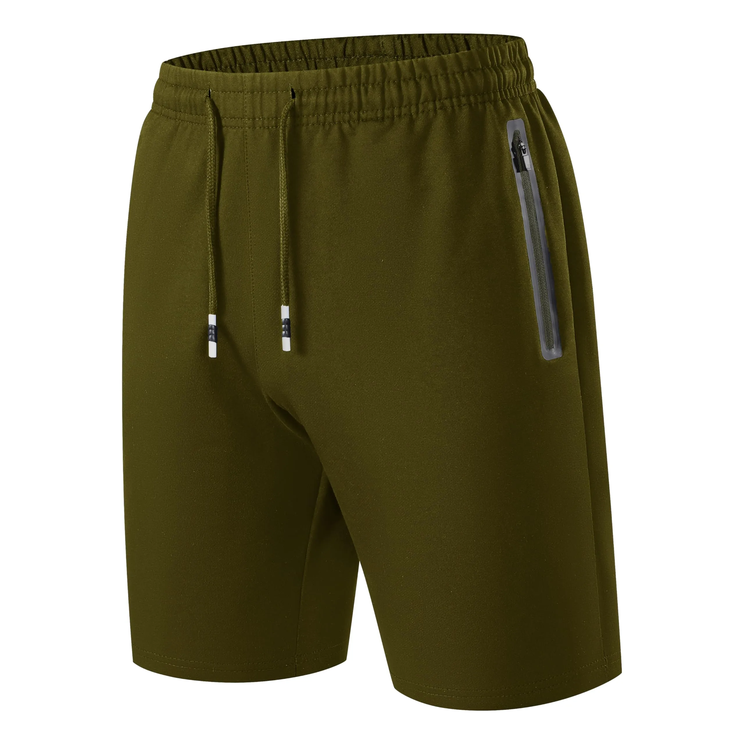 HCSS Pantaloncini Sportivi Uomo Running Shorts Cotone Tasche Zip(Verde-S) - immagine 1