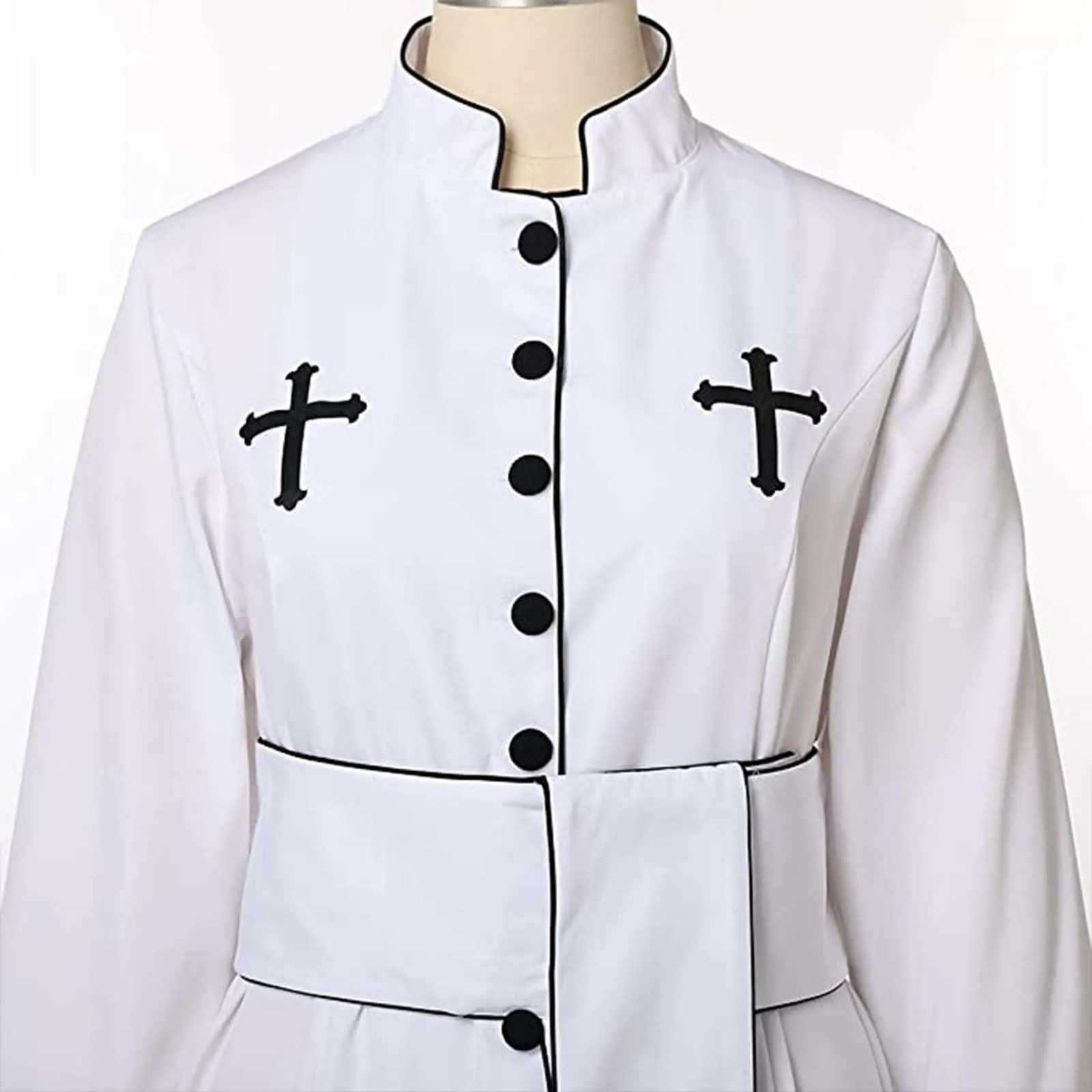 GXWYJMTE Costume Cosplay da Uomo Chiesa Cattolica Romana, Mantello da Sacerdote, Soutane con Cintura, Abiti per Papa, Vescovo, Prete, Vestiti per Clero con Colletto Scaloppato - immagine 6