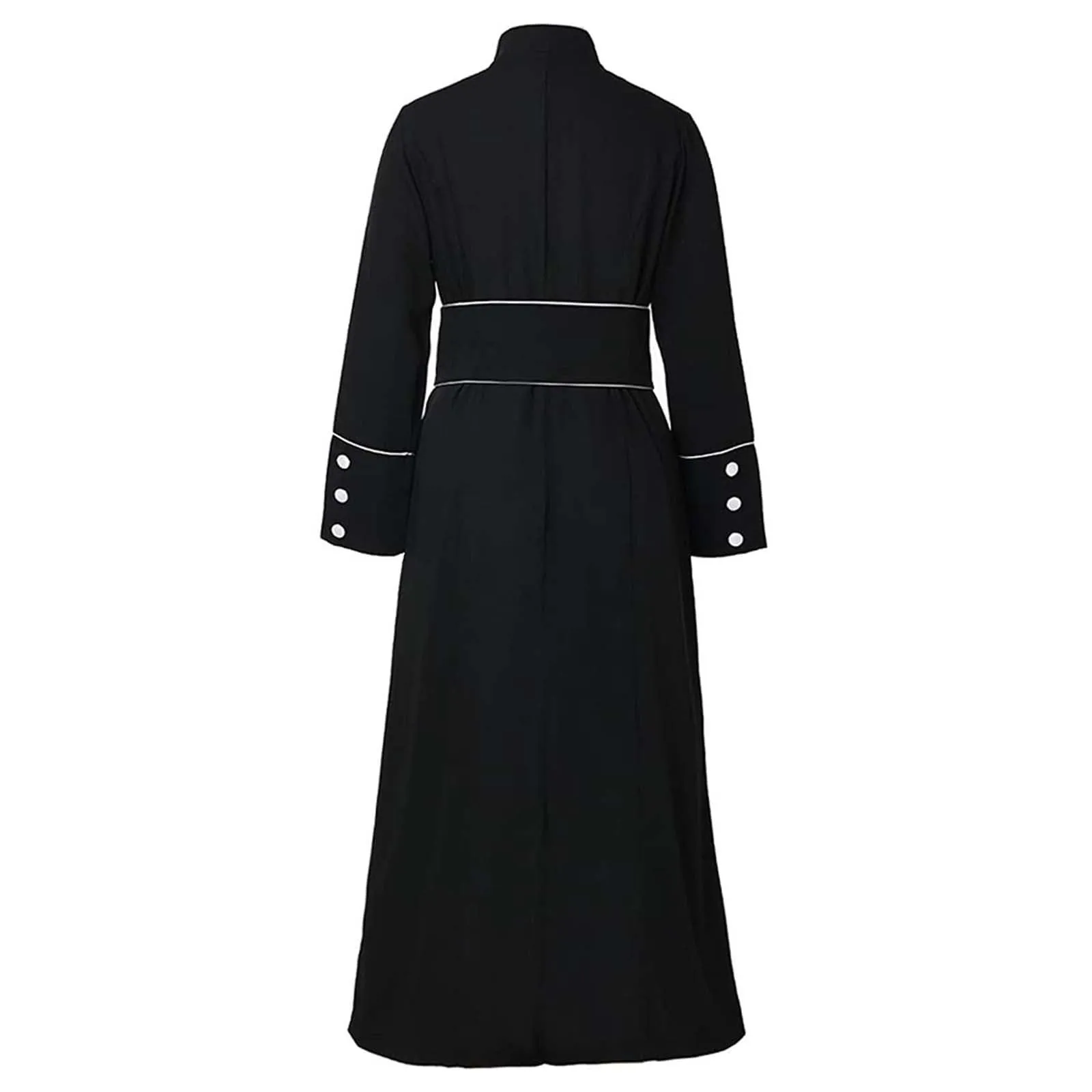 Costume da cosplay da uomo romano chiesa cattolica cappotto sacerdote abito con cintura papa vescovo parroco abito clero vestito con collo sciallato baggy adorazione robe sacerdotale cassock, Nero , M - immagine 7