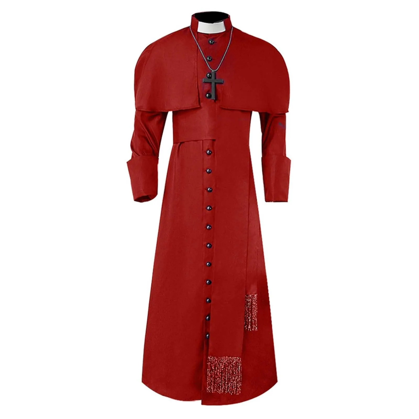 Costume da cosplay da uomo romano chiesa cattolica cappotto sacerdote abito con cintura papa vescovo parroco abito clero vestito con collo sciallato baggy adorazione robe sacerdotale cassock, Colore - immagine 4