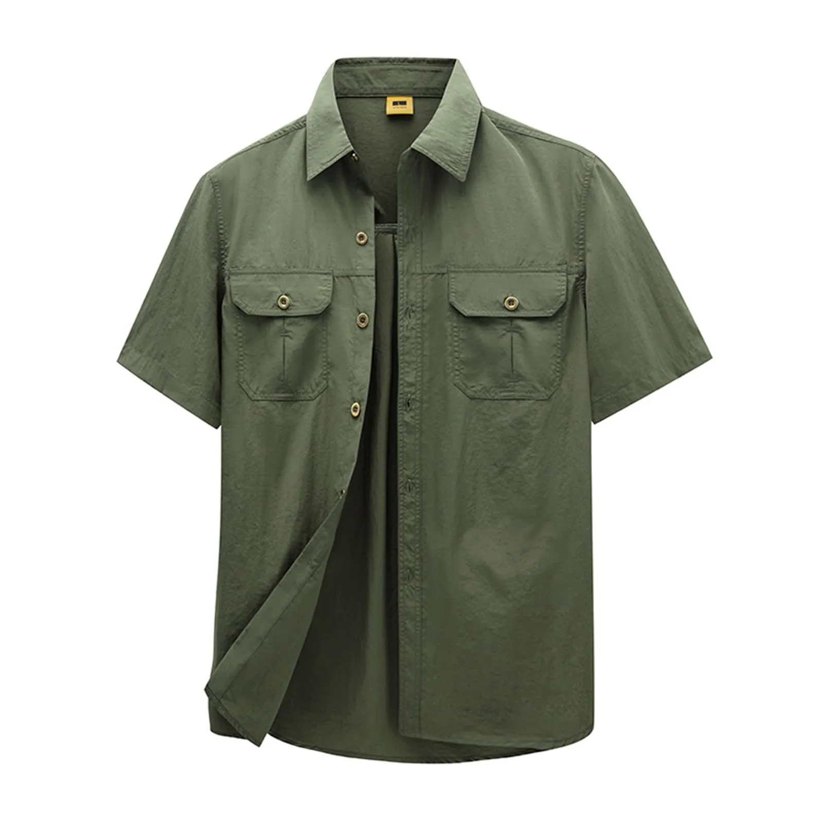Tobysper Camicia da lavoro da uomo, a maniche corte, estiva, leggera, in tinta unita, per il tempo libero, da uomo, a maniche corte, slim fit, da lavoro, con bottoni, risvolto, verde, 5XL - immagine 1