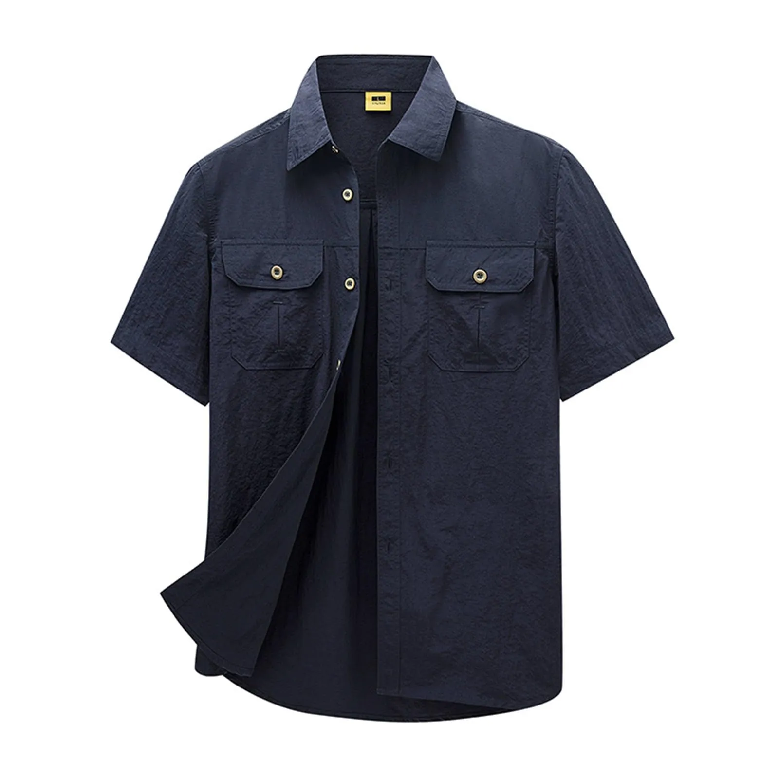 Tobysper Camicia da lavoro da uomo, a maniche corte, estiva, leggera, in tinta unita, per il tempo libero, da uomo, a maniche corte, slim fit, da lavoro, con bottoni, risvolto, Blu, 5XL - immagine 1