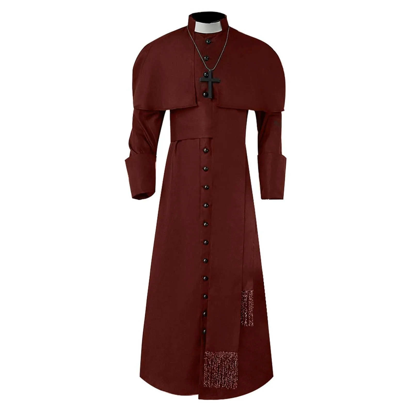 Costume da cosplay da uomo romano chiesa cattolica cappotto sacerdote abito con cintura papa vescovo parroco abito clero vestito con collo sciallato baggy adorazione robe sacerdotale cassock, rosso - immagine 4
