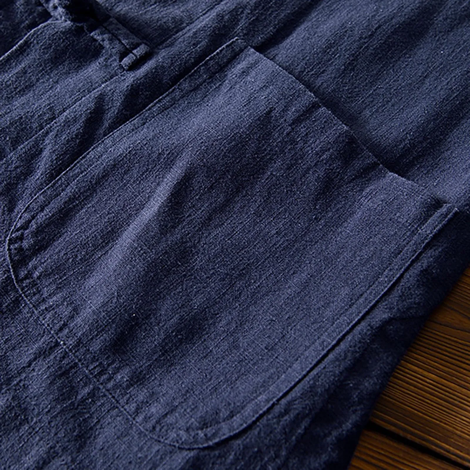 Generico Camicia Uomo Lino Camicia Lino Coreana Colletto Manica Corta Tradizionale Asiatica Casual Traspirante Ampia vestibilità (Navy, XL) - immagine 4