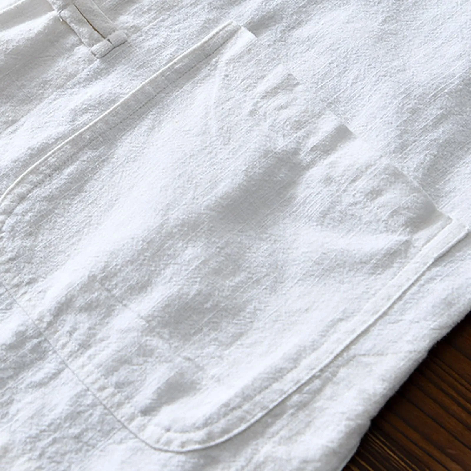 Generico Camicia Righe Uomo Camicia Lino Coreana Colletto Manica Corta Tradizionale Asiatica Casual Traspirante Ampia vestibilità (White, XXL) - immagine 3