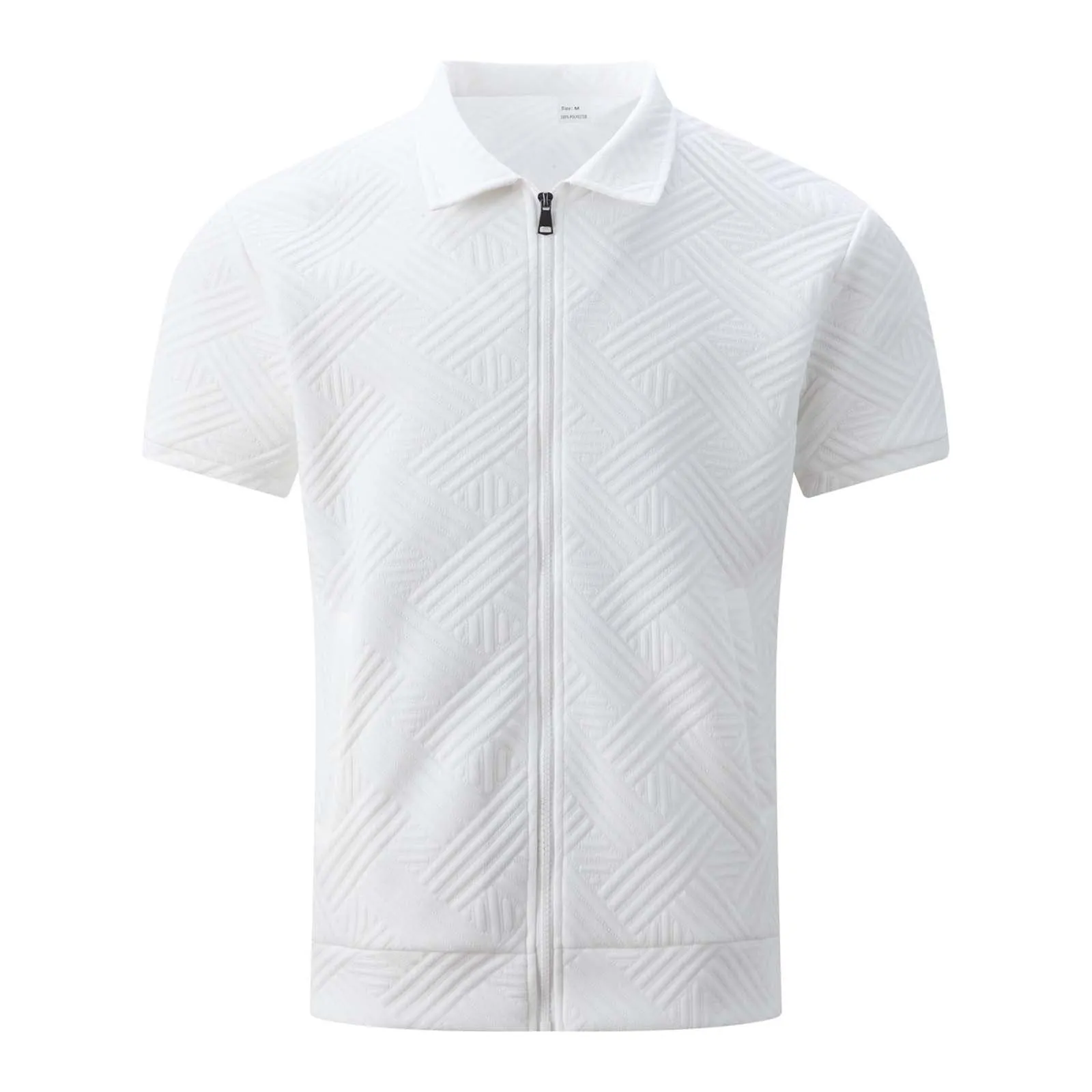 POIUIYQA Maglia Uomo Casual a Maniche Corte Leggero e Traspirante,Comodo Elegante,Camicia Estiva Casual da Esterno con Cerniera, Maniche Corte, Maglia a Maglia con Motivo Jacquard,Vestibilità Ampia - immagine 4