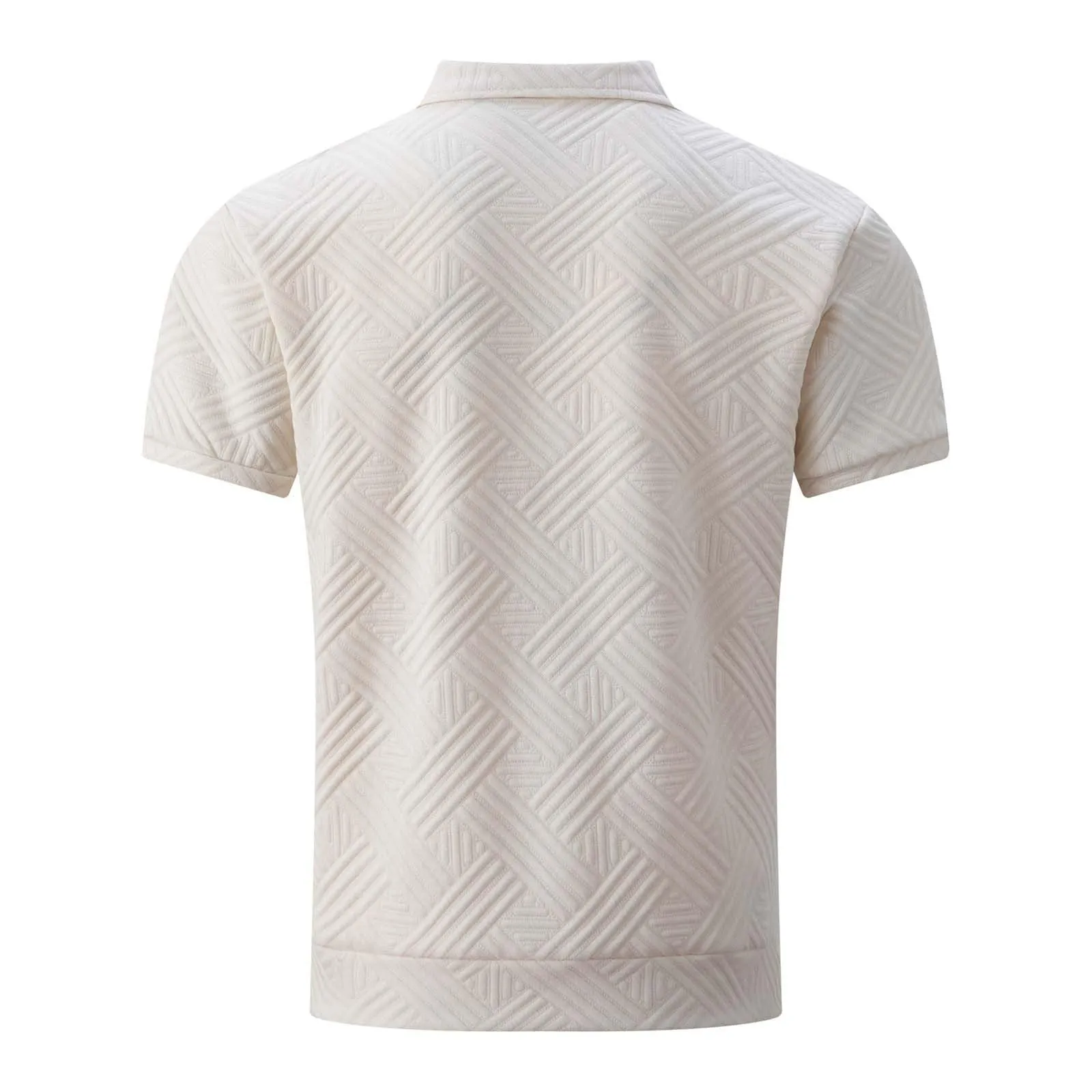 POIUIYQA Maglia Uomo Casual a Maniche Corte Leggero e Traspirante,Comodo Elegante,Camicia Estiva Casual da Esterno con Cerniera, Maniche Corte, Maglia a Maglia con Motivo Jacquard,Vestibilità Ampia - immagine 5