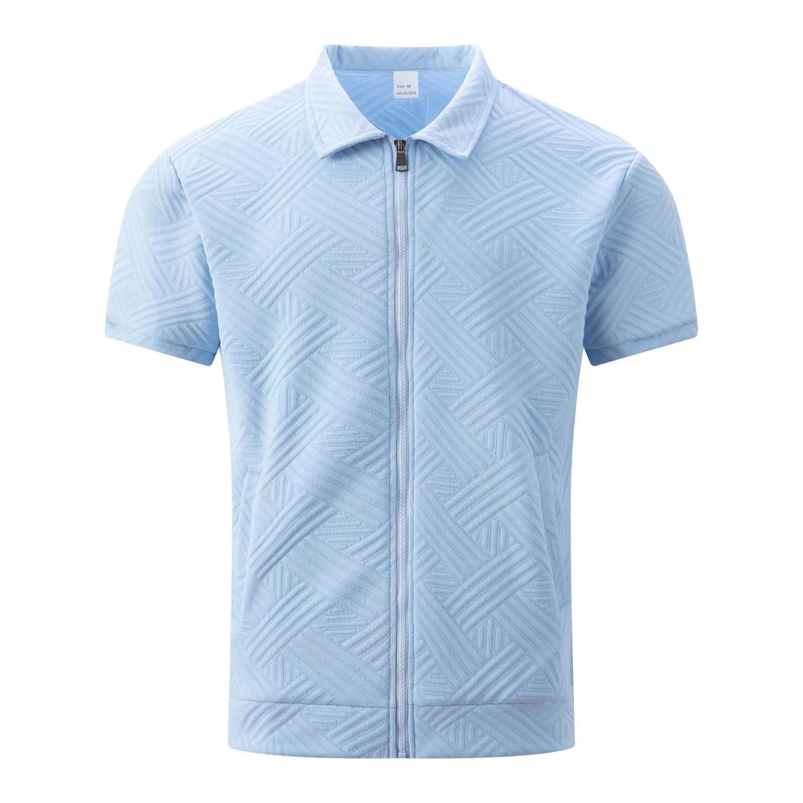 POIUIYQA Maglia Uomo Casual a Maniche Corte Leggero e Traspirante,Comodo Elegante,Camicia Estiva Casual da Esterno con Cerniera, Maniche Corte, Maglia a Maglia con Motivo Jacquard,Vestibilità Ampia - immagine 5
