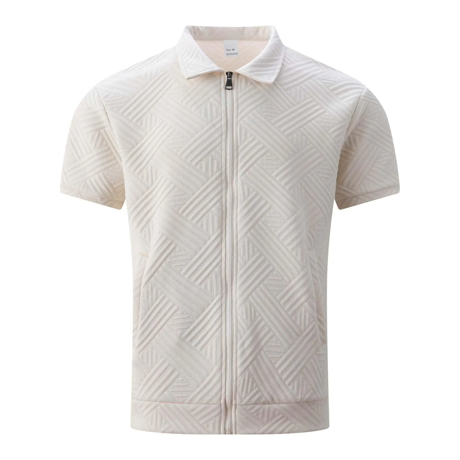 POIUIYQA Maglia Uomo Casual a Maniche Corte Leggero e Traspirante,Comodo Elegante,Camicia Estiva Casual da Esterno con Cerniera, Maniche Corte, Maglia a Maglia con Motivo Jacquard,Vestibilità Ampia - immagine 4