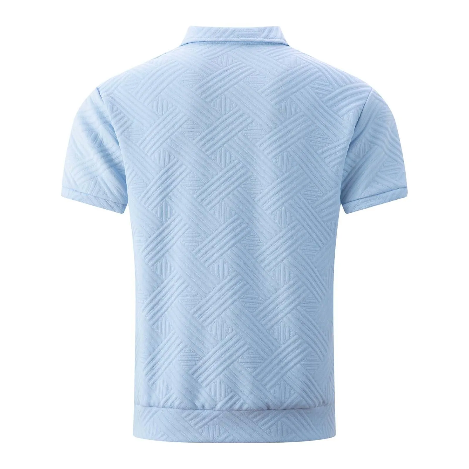 POIUIYQA Maglia Uomo Casual a Maniche Corte Leggero e Traspirante,Comodo Elegante,Camicia Estiva Casual da Esterno con Cerniera, Maniche Corte, Maglia a Maglia con Motivo Jacquard,Vestibilità Ampia - immagine 4