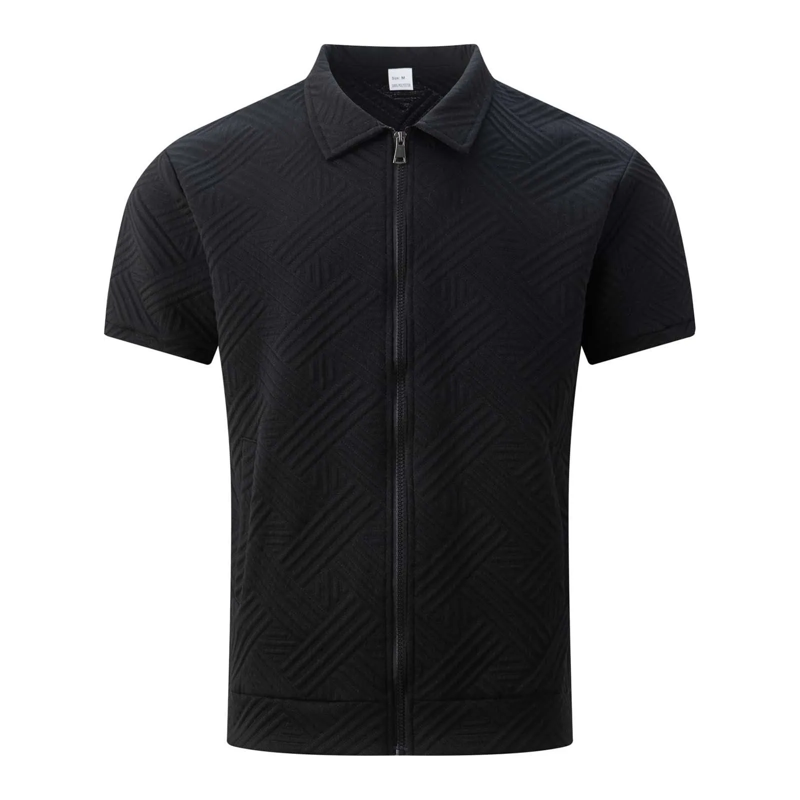 POIUIYQA Maglia Uomo Casual a Maniche Corte Leggero e Traspirante,Comodo Elegante,Camicia Estiva Casual da Esterno con Cerniera, Maniche Corte, Maglia a Maglia con Motivo Jacquard,Vestibilità Ampia - immagine 4
