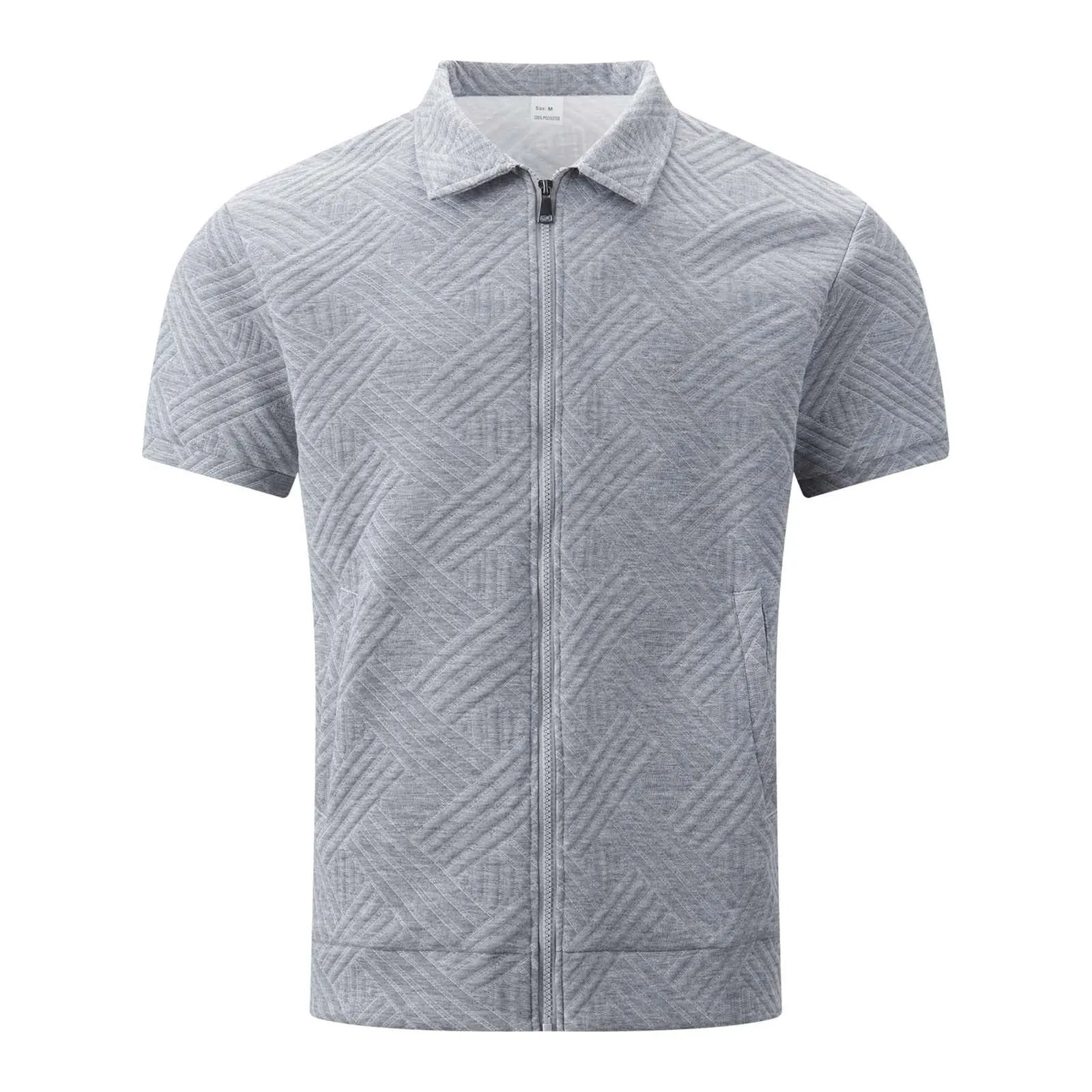 POIUIYQA Maglia Uomo Casual a Maniche Corte Leggero e Traspirante,Comodo Elegante,Camicia Estiva Casual da Esterno con Cerniera, Maniche Corte, Maglia a Maglia con Motivo Jacquard,Vestibilità Ampia - immagine 5