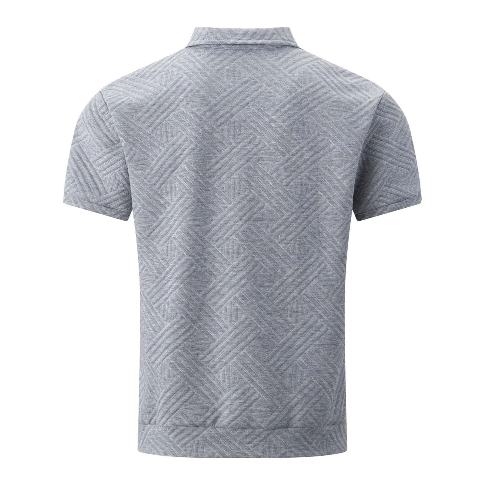 POIUIYQA Maglia Uomo Casual a Maniche Corte Leggero e Traspirante,Comodo Elegante,Camicia Estiva Casual da Esterno con Cerniera, Maniche Corte, Maglia a Maglia con Motivo Jacquard,Vestibilità Ampia - immagine 4