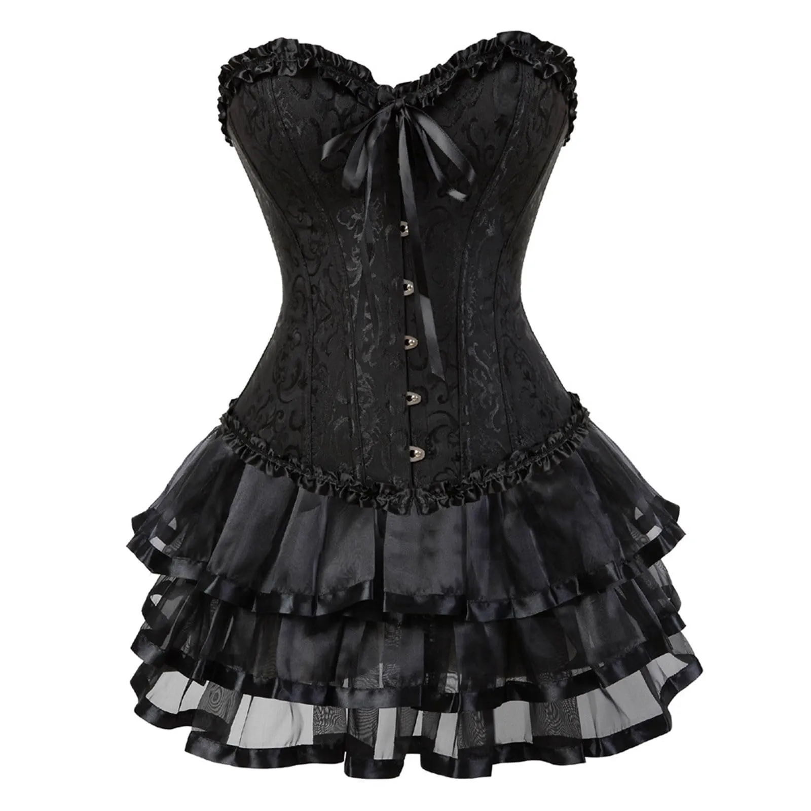 Bauzuoyo Abito corsetto da donna, busto intero, senza spalline, nero, sexy, gotico, per carnevale, Halloween, matrimonio, festa, corsetto, allacciatura, medievale, Nero , S - immagine 3