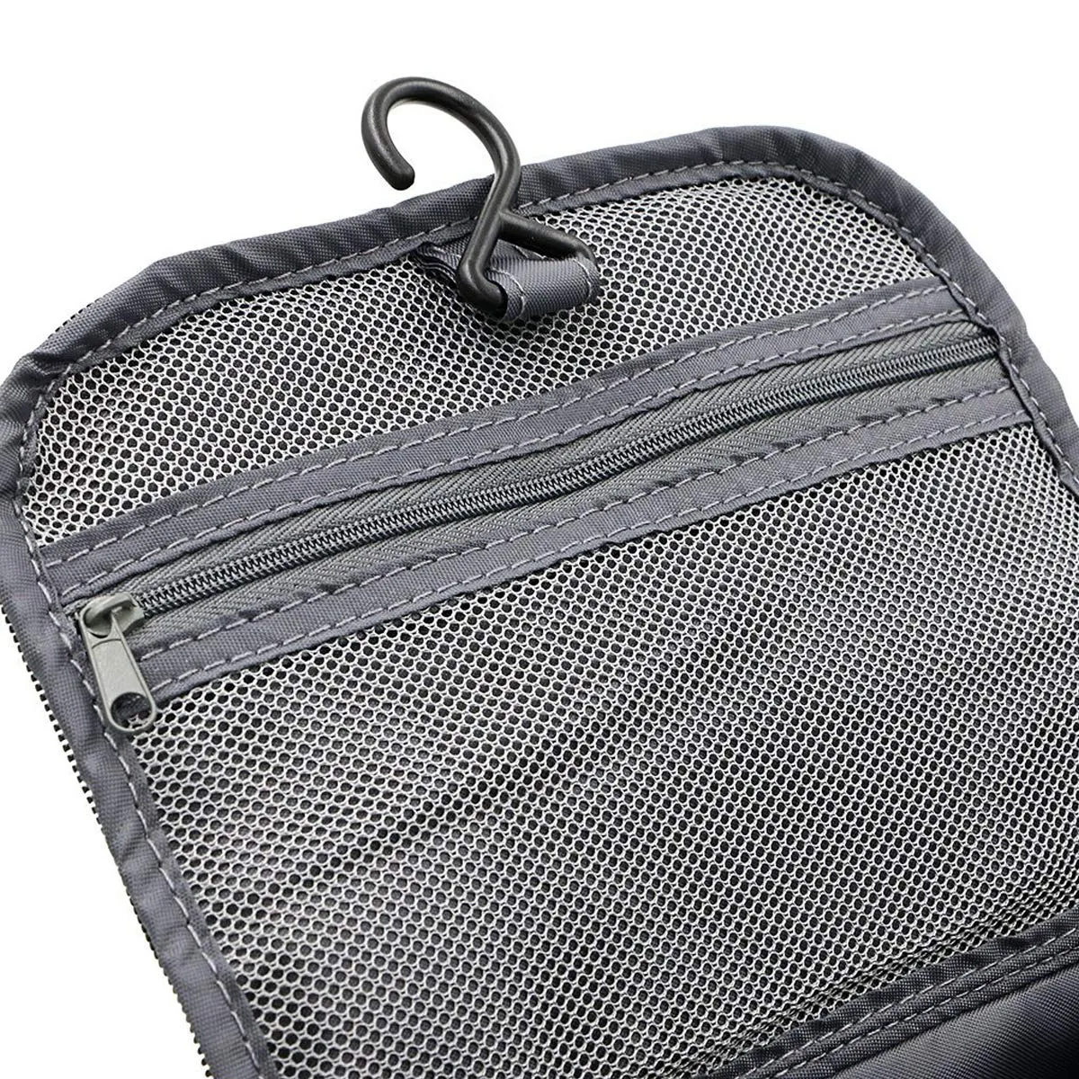Beauty Case da Viaggio Uomo Donna Borsa da Toilette da Appendere Borsa da Viaggio Con Gancio Impermeabile Da Bagno Portatile Organizer da Viaggio Pochette Make Up Trucchi Cosmetici Grigio - immagine 5