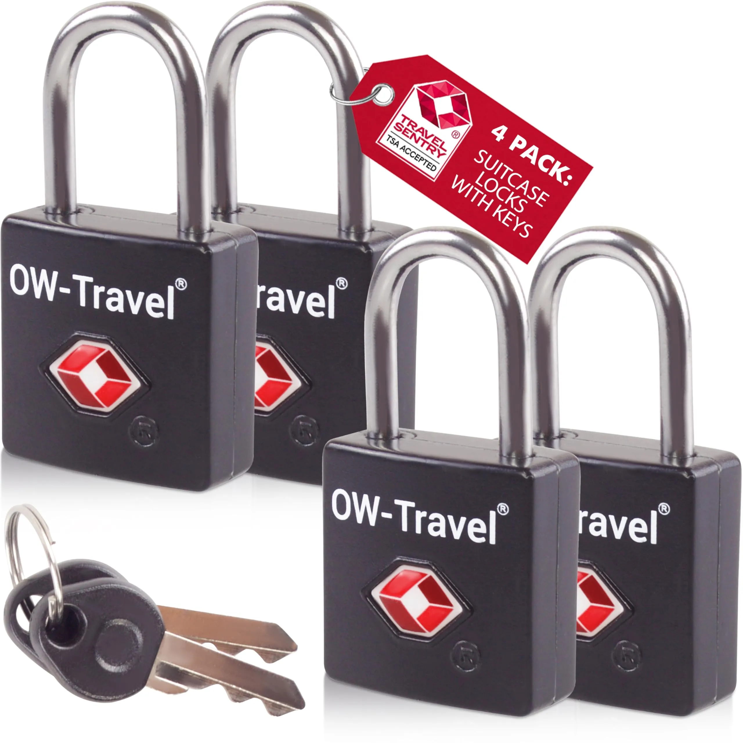OW-Travel Lucchetto per Valigia con Chiave, Lucchetto TSA USA, Nero 4 Pz - immagine 1