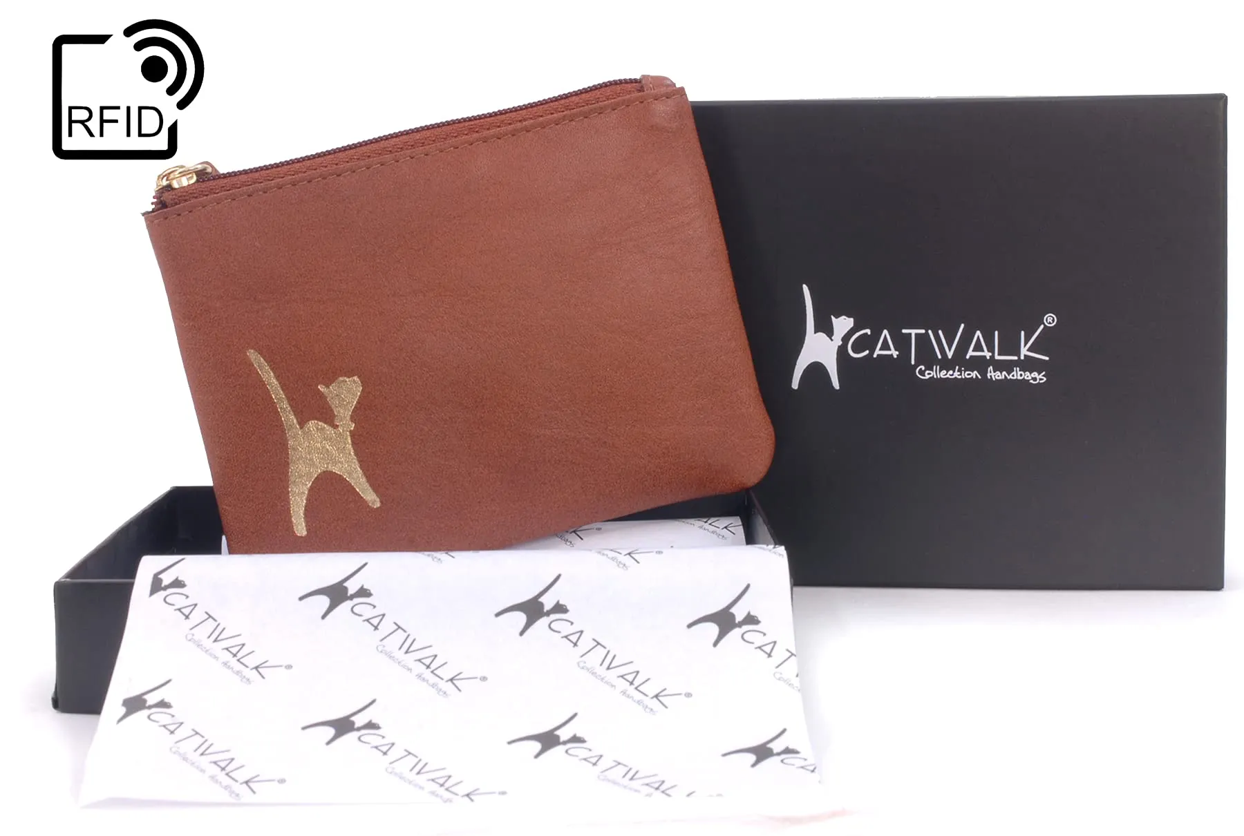 Catwalk Collection Handbags - Portamonete Piccolo in Pelle - Borsellino Donna - Mini Portafoglio - RFID - Scatola Regalo - Mimi - Marrone Chiaro Oro - immagine 3