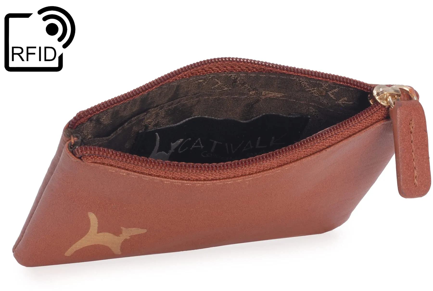 Catwalk Collection Handbags - Portamonete Piccolo in Pelle - Borsellino Donna - Mini Portafoglio - RFID - Scatola Regalo - Mimi - Marrone Chiaro Oro - immagine 5