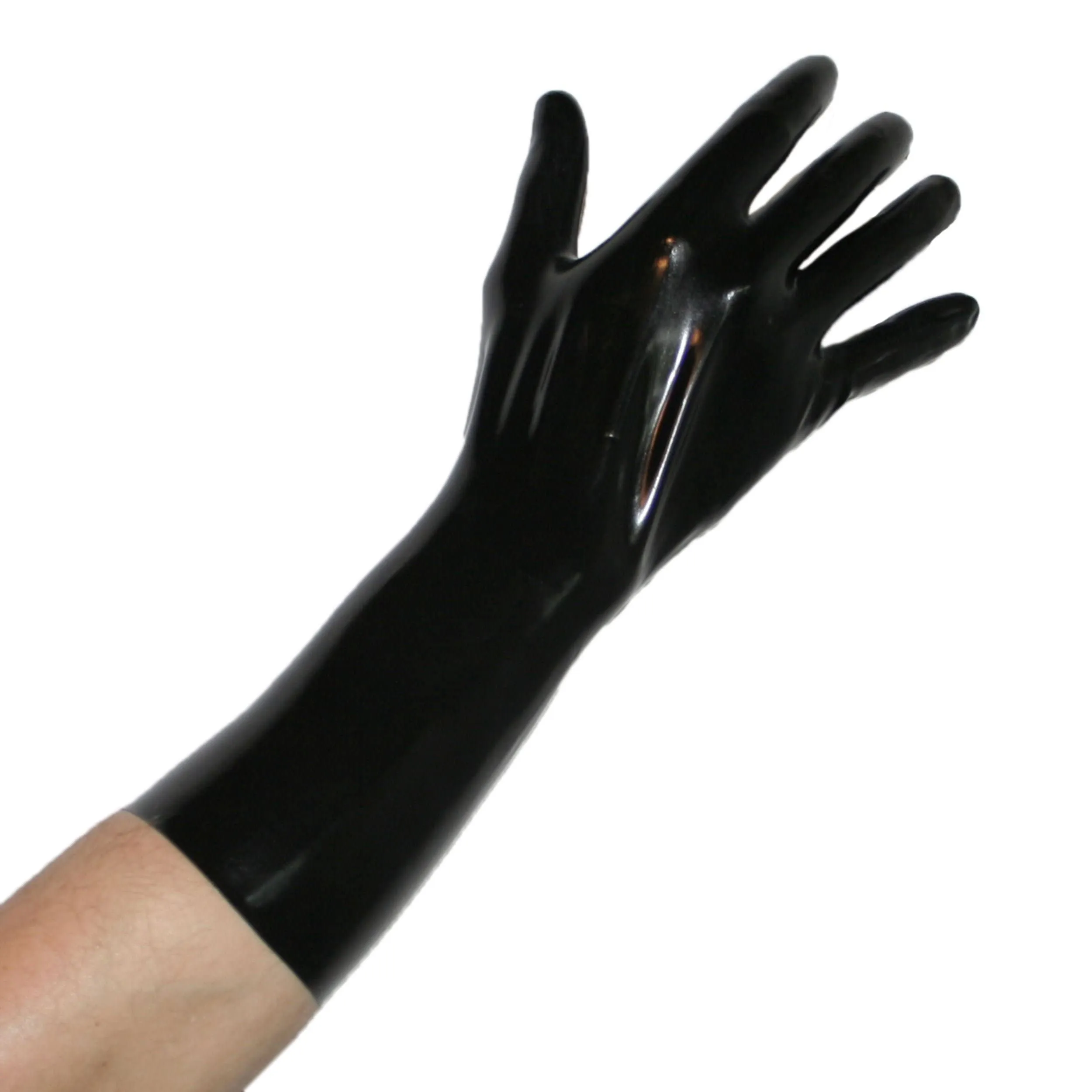 Rubberfashion Guanti in lattice corti - Guanti in gomma pesante - Guanti in lattice corti fino al polso per uomini e donne nero 0,8 mm L - immagine 6