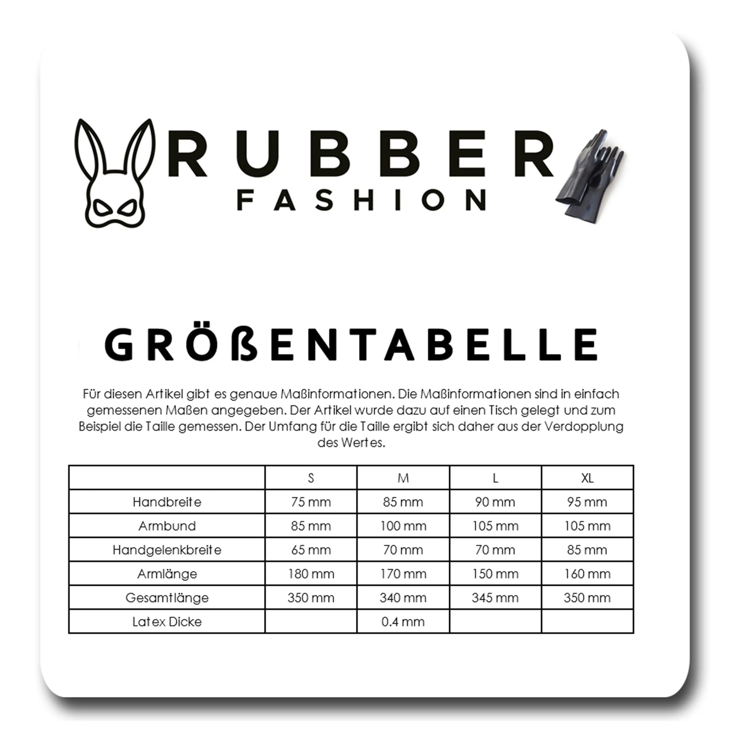 Rubberfashion Guanti in lattice corti - Sexy Rubber Gloves - guanti in lattice corti fino al polso per donne e uomini nero 0,4 mm M - immagine 5