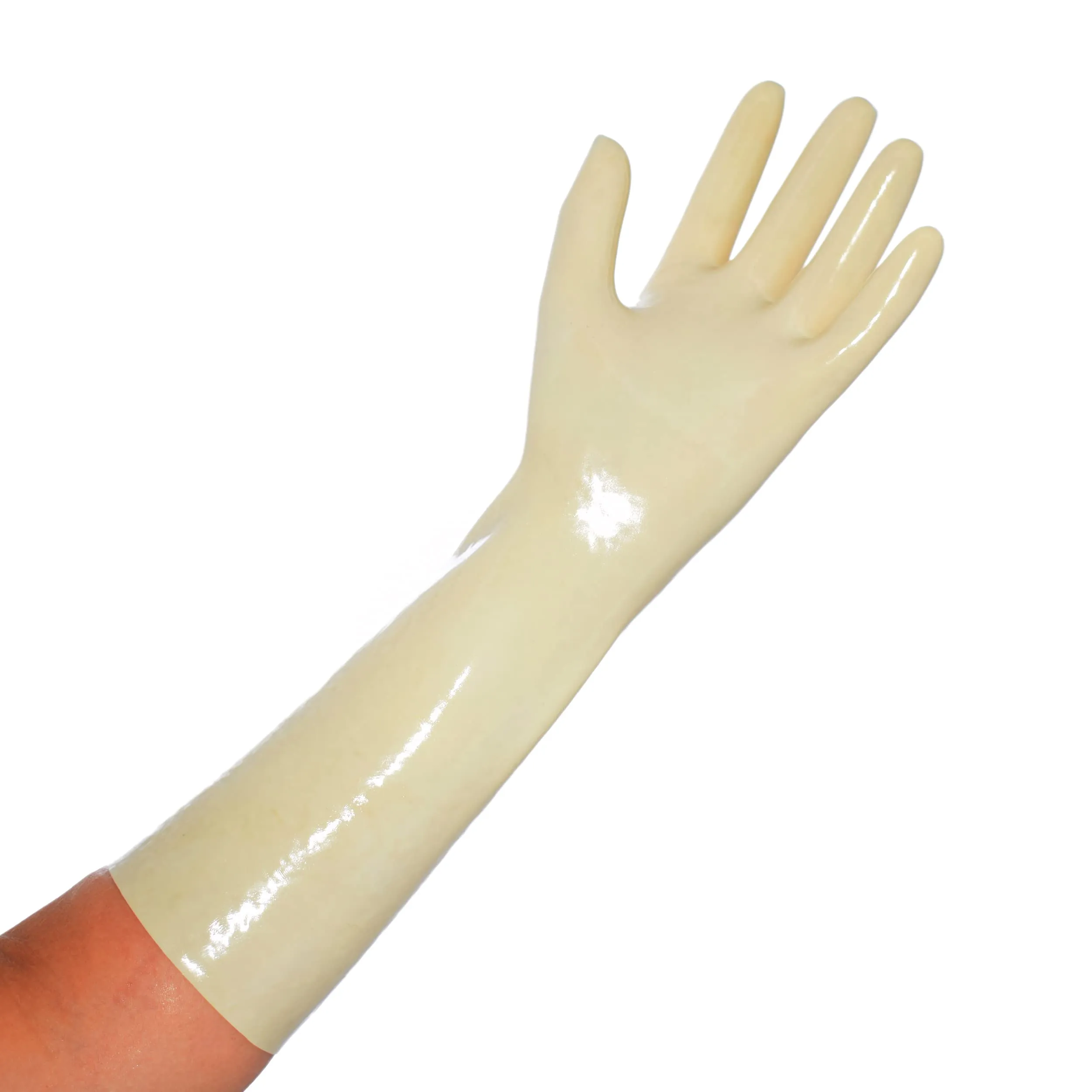 Rubberfashion Guanti in lattice corti - Guanti in gomma pesante - Guanti in lattice corti fino al polso per uomini e donne bianco 0,8 mm M - immagine 4