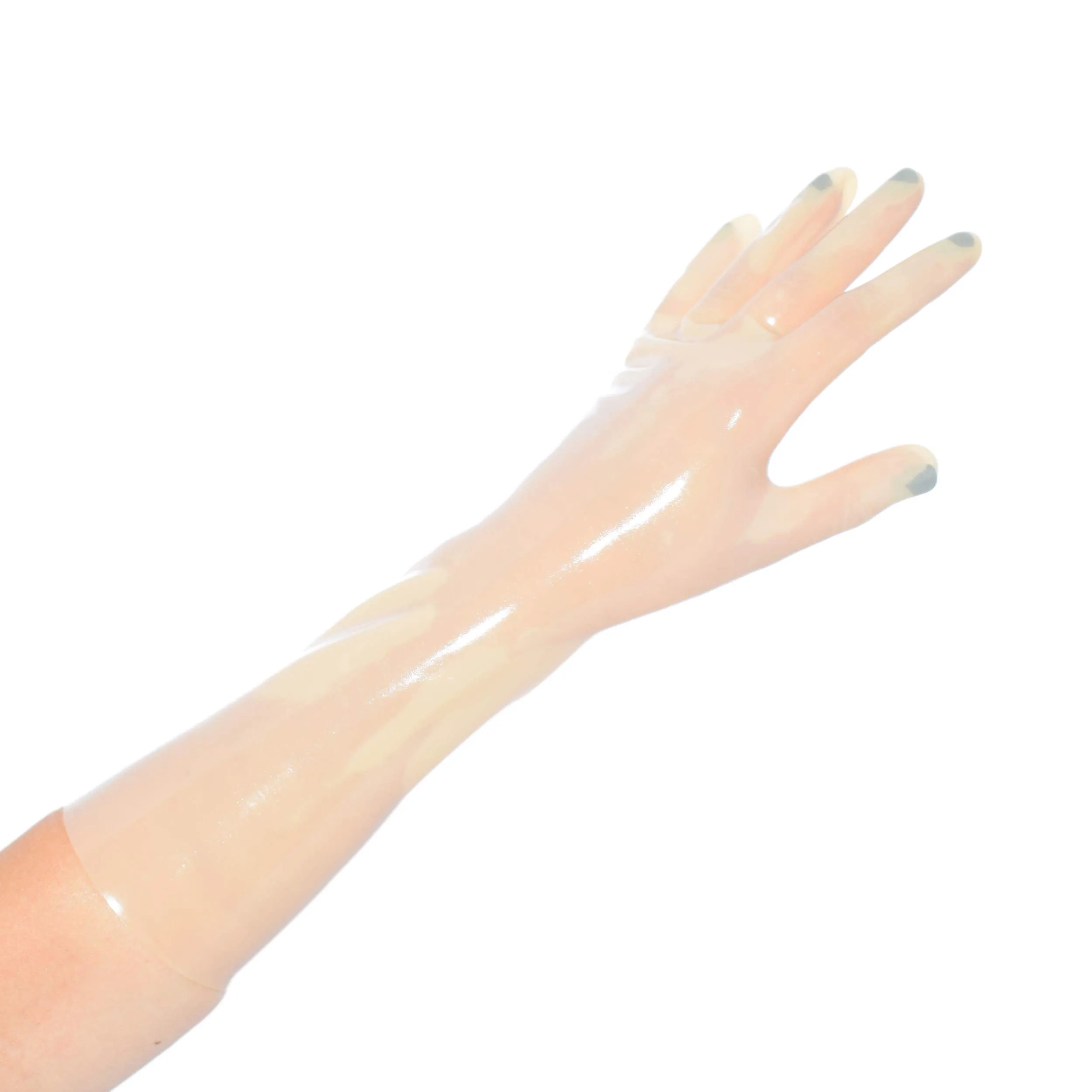Rubberfashion Guanti in lattice corti - Sexy Rubber Gloves - guanti in lattice corti fino al polso per donne e uomini colore della pelle 0,4 mm XL - immagine 1