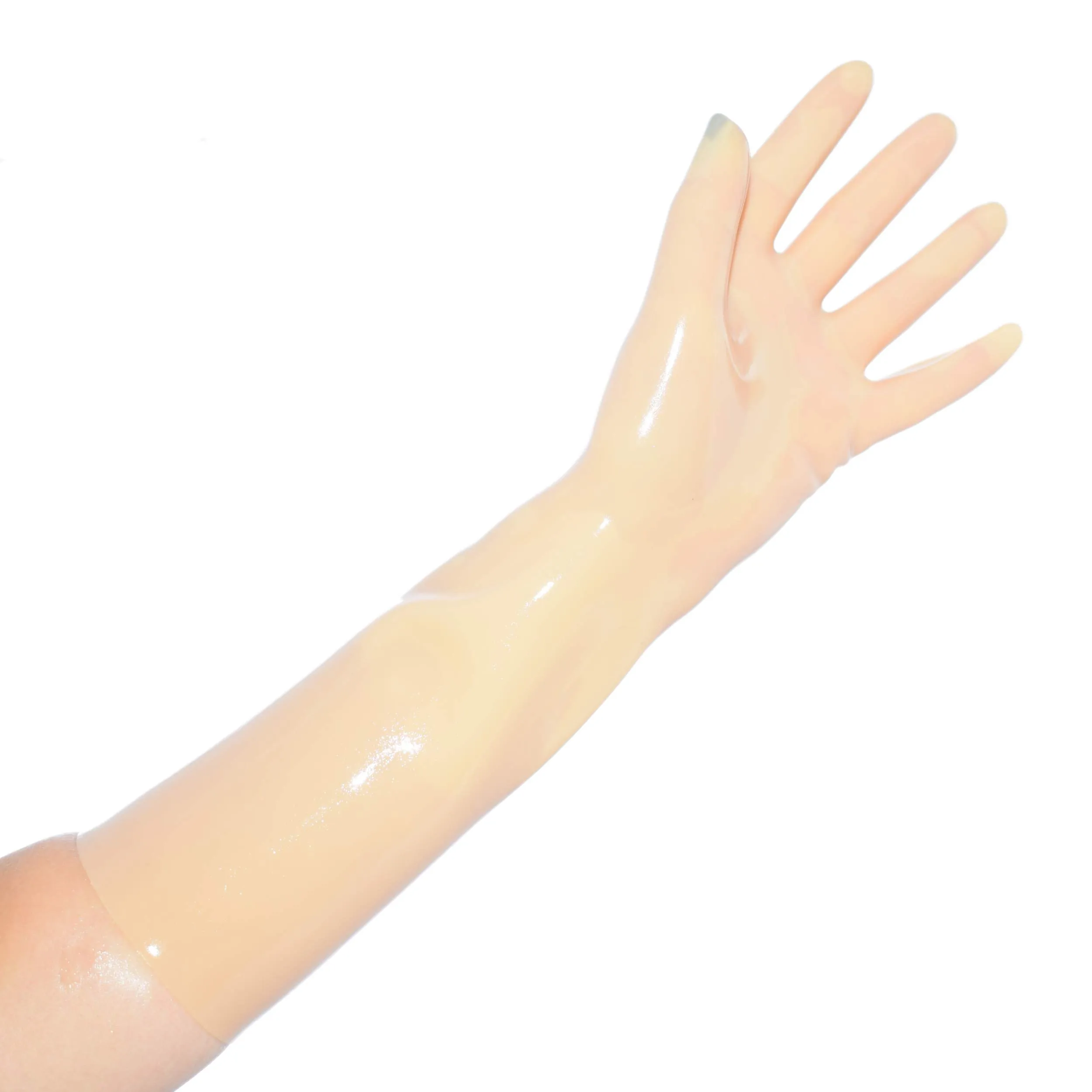 Rubberfashion Guanti in lattice corti - Sexy Rubber Gloves - guanti in lattice corti fino al polso per donne e uomini colore della pelle 0,4 mm XL - immagine 3