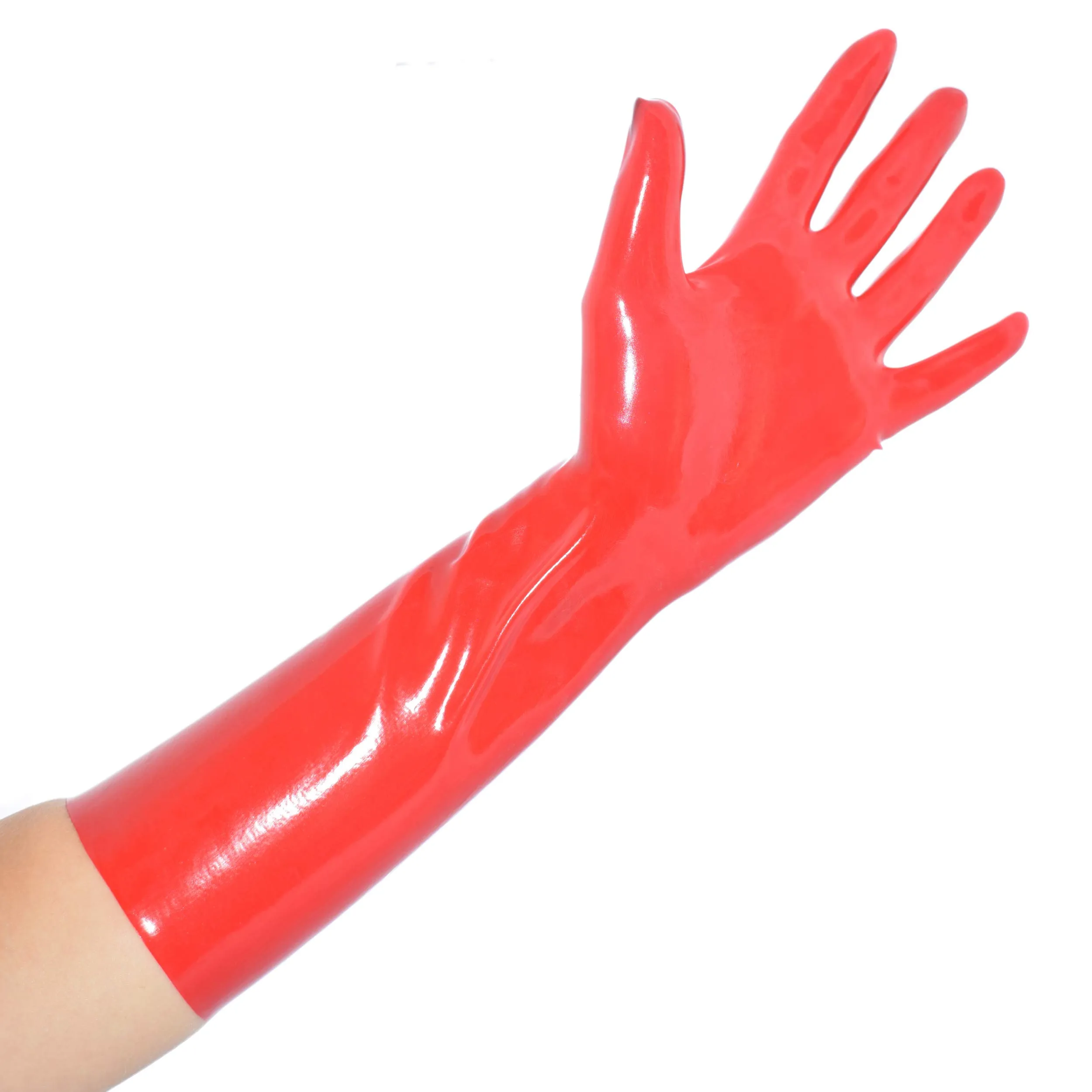 Rubberfashion Guanti in lattice corti - Guanti in gomma pesante - Guanti in lattice corti fino al polso per uomini e donne rosso 0,8 mm M - immagine 4