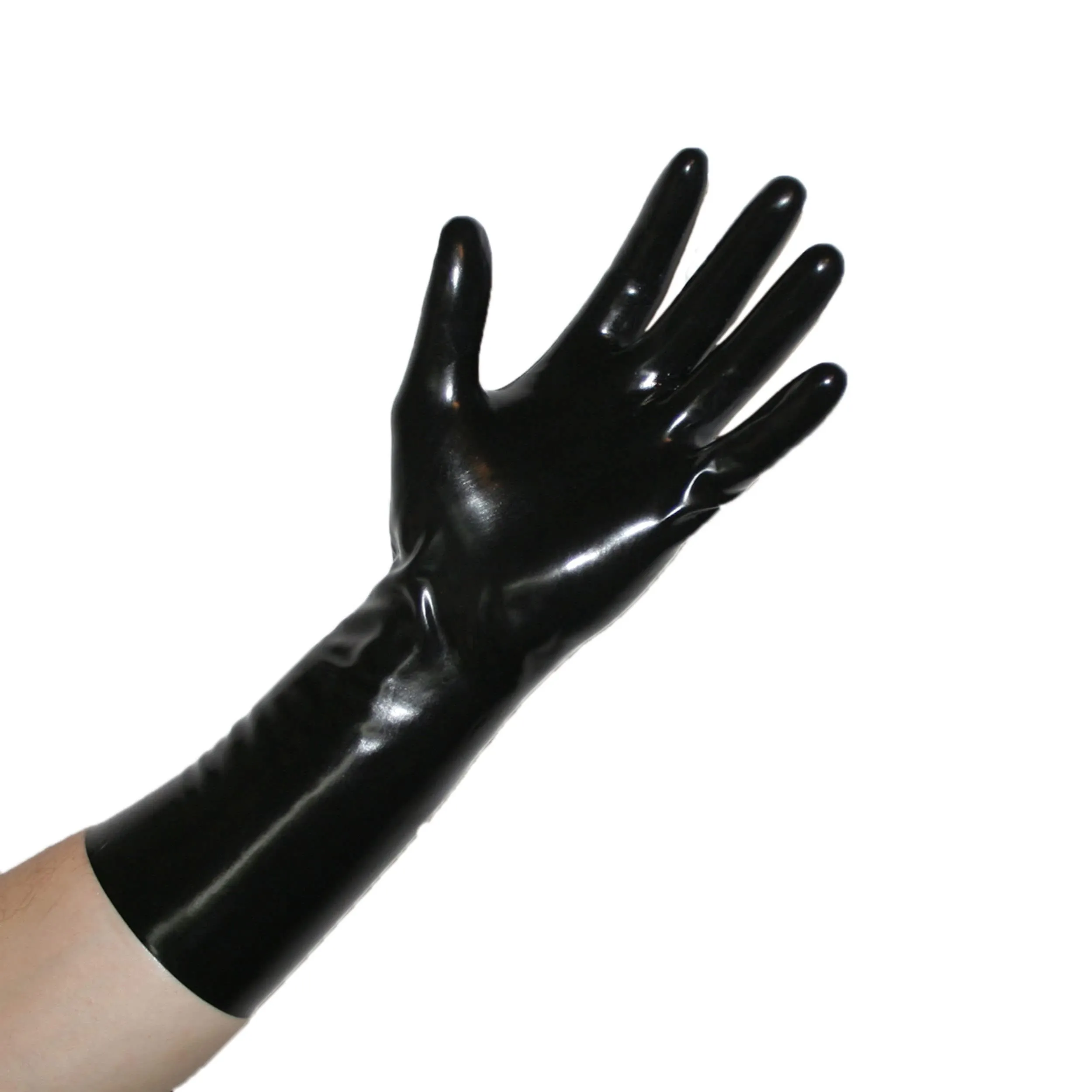 Rubberfashion Guanti in lattice corti - Guanti in gomma pesante - Guanti in lattice corti fino al polso per uomini e donne nero 0,8 mm M - immagine 1