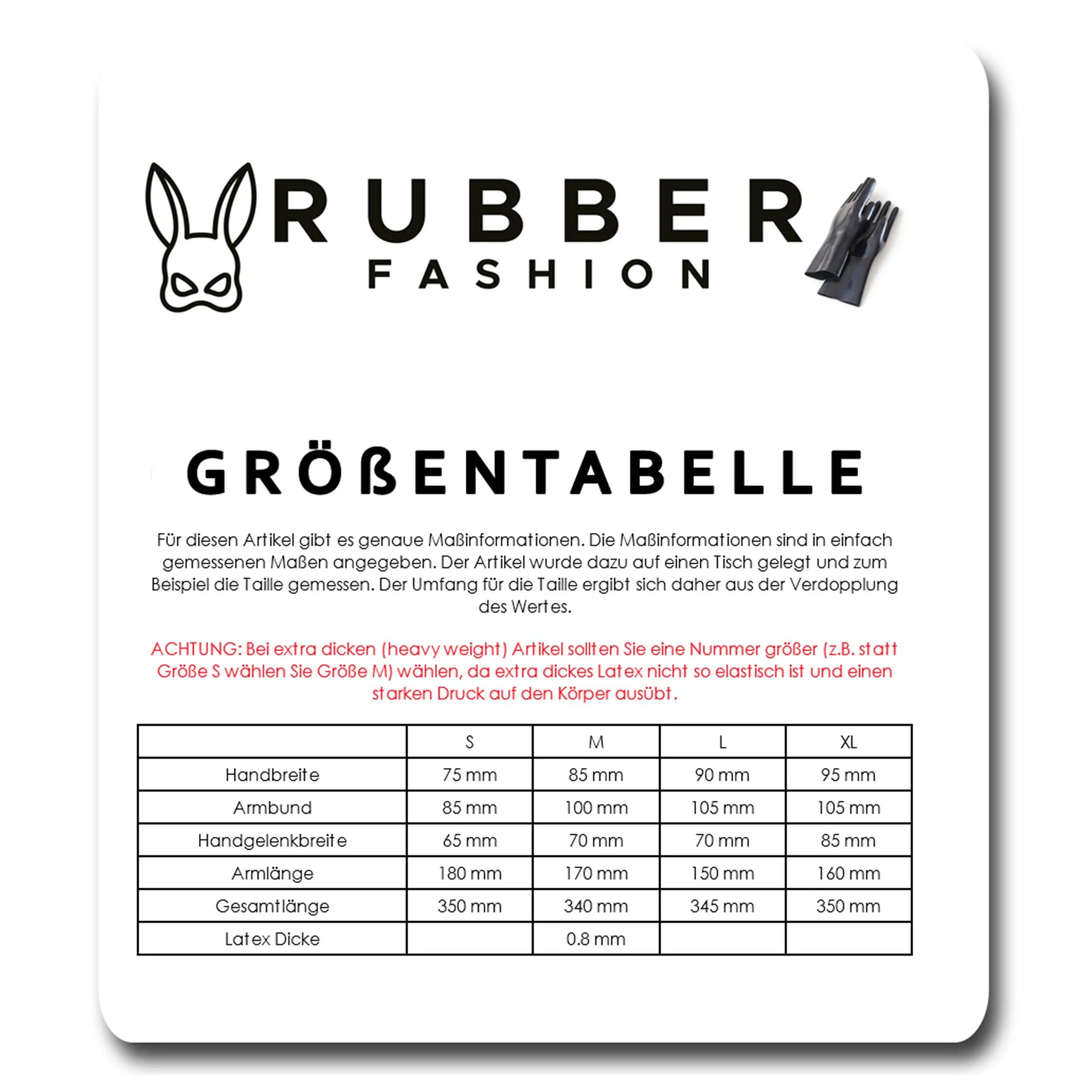 Rubberfashion Guanti in lattice corti - Sexy Rubber Gloves - guanti in lattice corti fino al polso per donne e uomini nero 0,4 mm XL - immagine 5