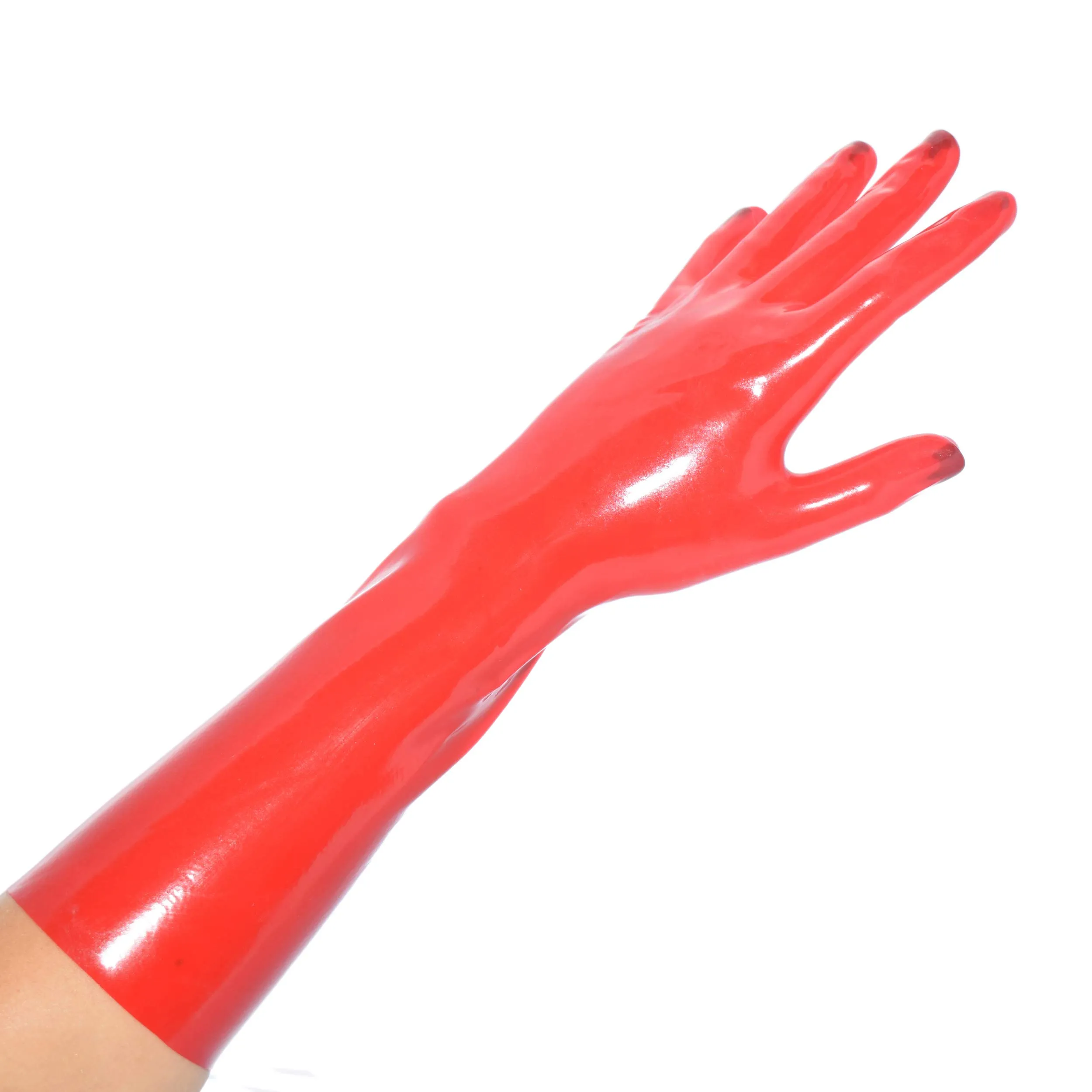 Rubberfashion Guanti in lattice corti - Guanti in gomma pesante - Guanti in lattice corti fino al polso per uomini e donne rosso 0,8 mm XL - immagine 1