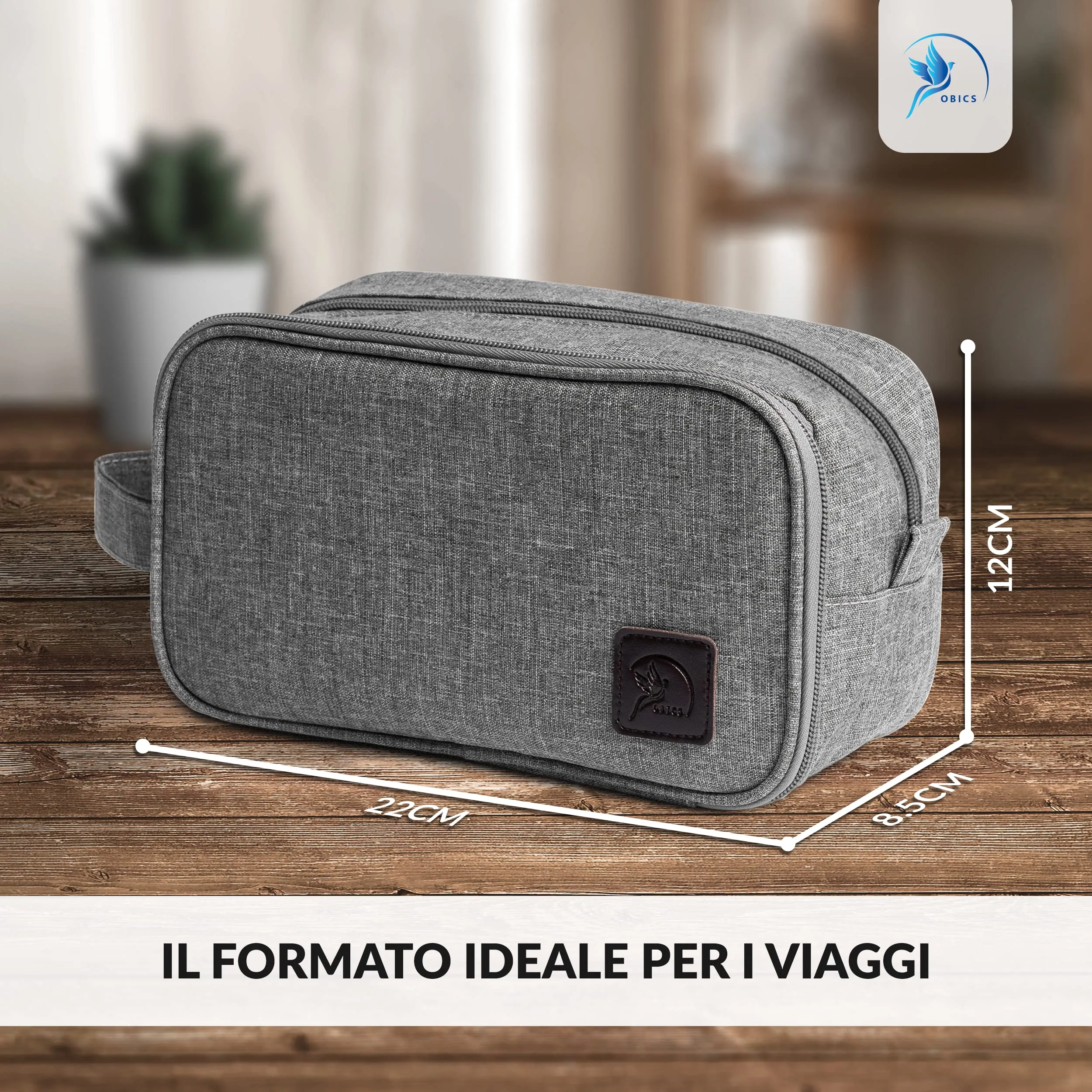 Obics® Beauty case da viaggio per uomo e donna 3L piccolo grigio - Borsa da toilette e trousse da appendere con manico appeso - Sacchetto per cosmetici e toiletry per viaggi e campeggio 4 scomparti - immagine 4