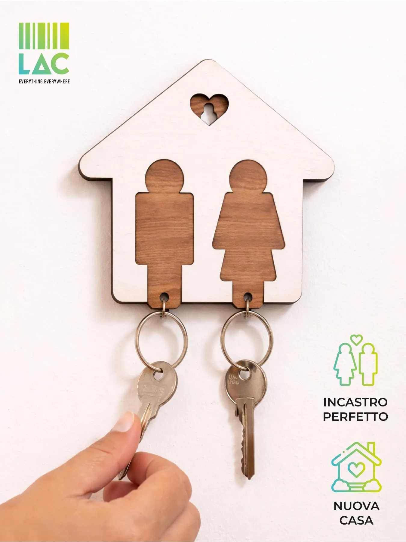 LAC Portachiavi Casa Nuova Coppia in Legno | Regalo per Lei e per Lui - immagine 3