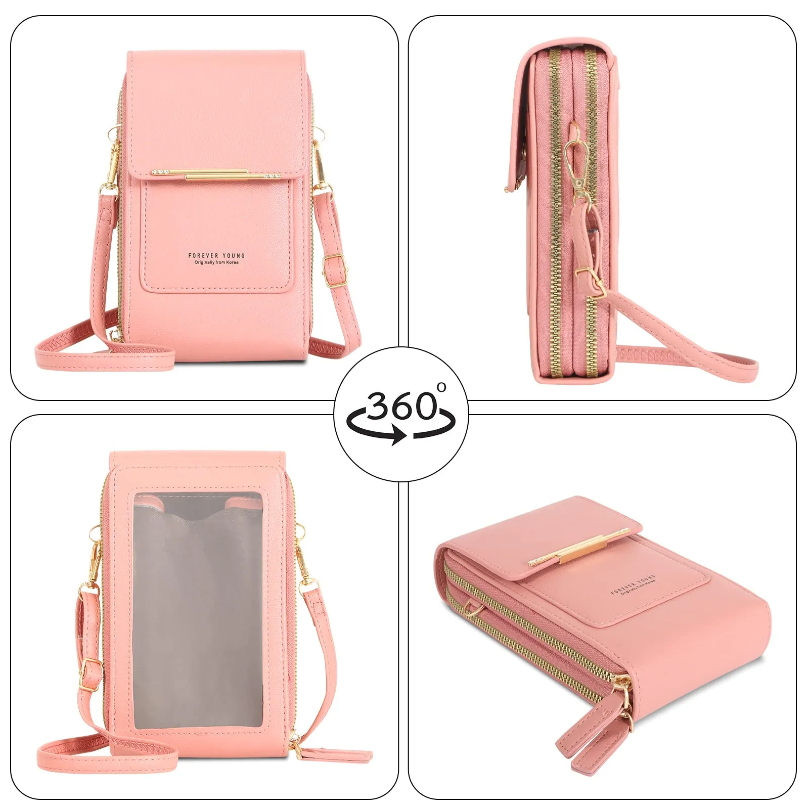 AIFILLE Custodia per cellulare da donna, piccola borsa a tracolla con portafoglio, in pelle PU di alta qualità, con scomparti per carte di credito, pochette, verde, Umhängetasche Damen Klein - immagine 4
