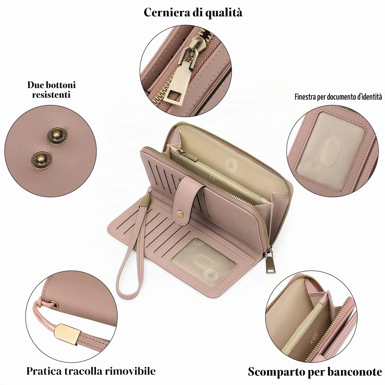 GAEKEAO Portafogli da donna in pelle, Portafoglio Donna Grande Lungo con blocco RFID, Portamonete chiusura con cerniera - immagine 3