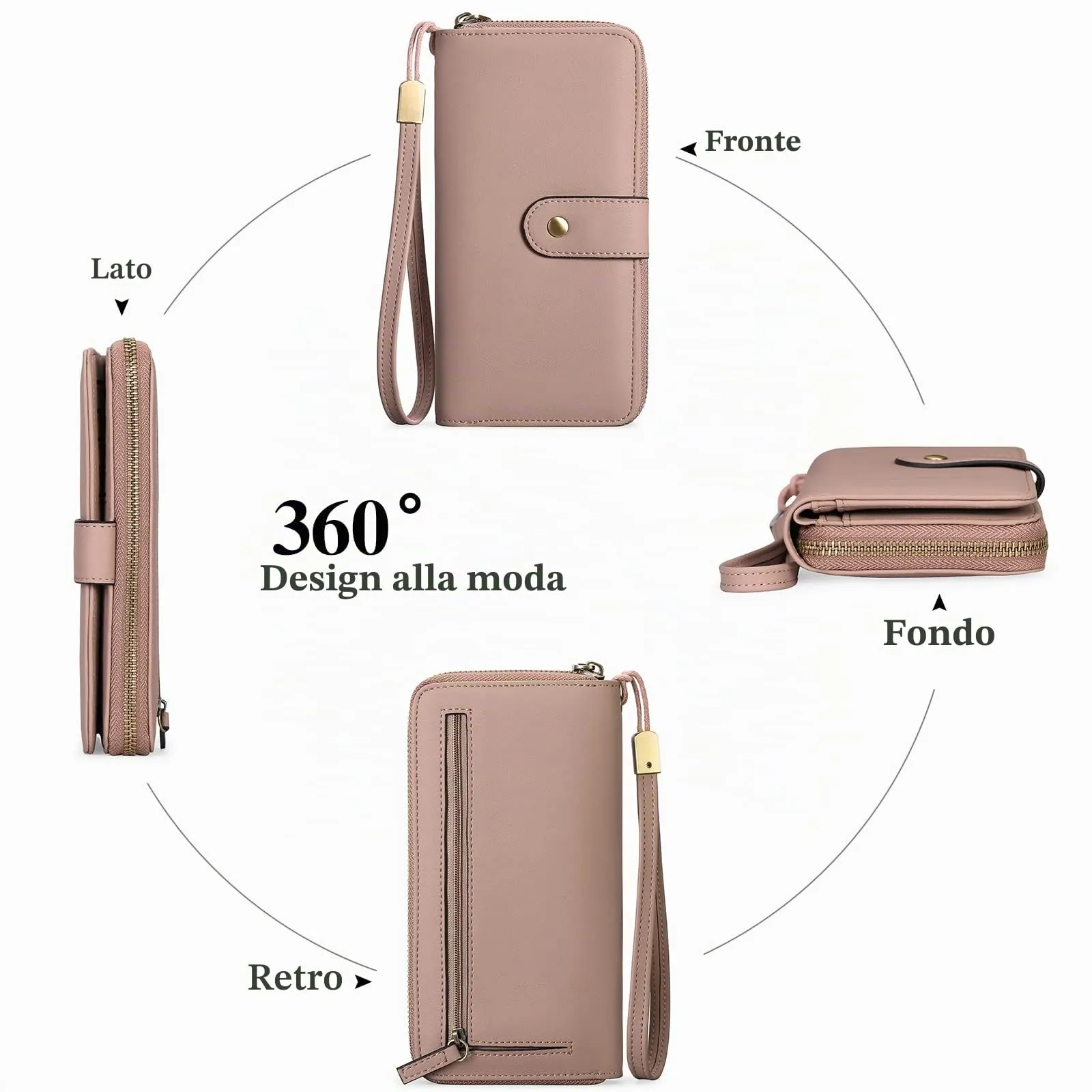 GAEKEAO Portafogli da donna in pelle, Portafoglio Donna Grande Lungo con blocco RFID, Portamonete chiusura con cerniera - immagine 4