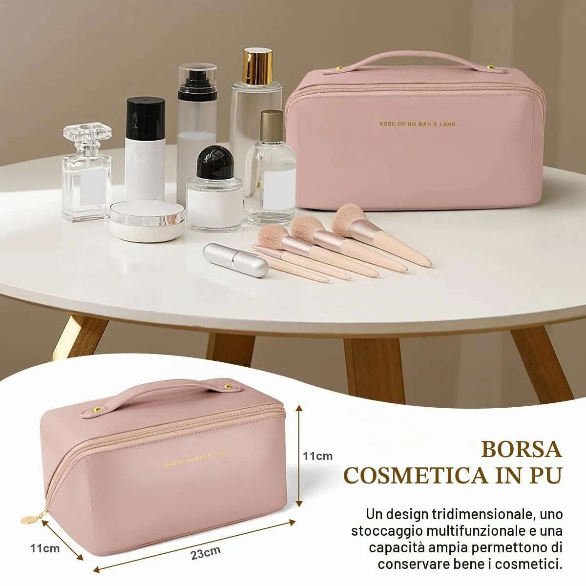 Aucuu Borsa Cosmetica da Viaggio, Beauty Case da Viaggio Donna, Borsa da Viaggio per Cosmetici, Borsa Cosmetica da Donna in Morbida Pelle PU, Borse da Toilette Impermeabile Portatile - immagine 2