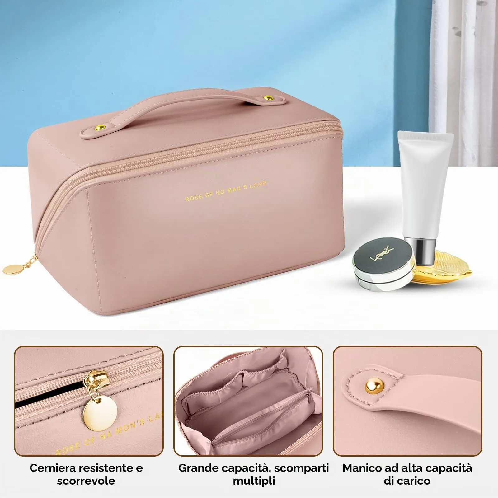Aucuu Borsa Cosmetica da Viaggio, Beauty Case da Viaggio Donna, Borsa da Viaggio per Cosmetici, Borsa Cosmetica da Donna in Morbida Pelle PU, Borse da Toilette Impermeabile Portatile - immagine 3