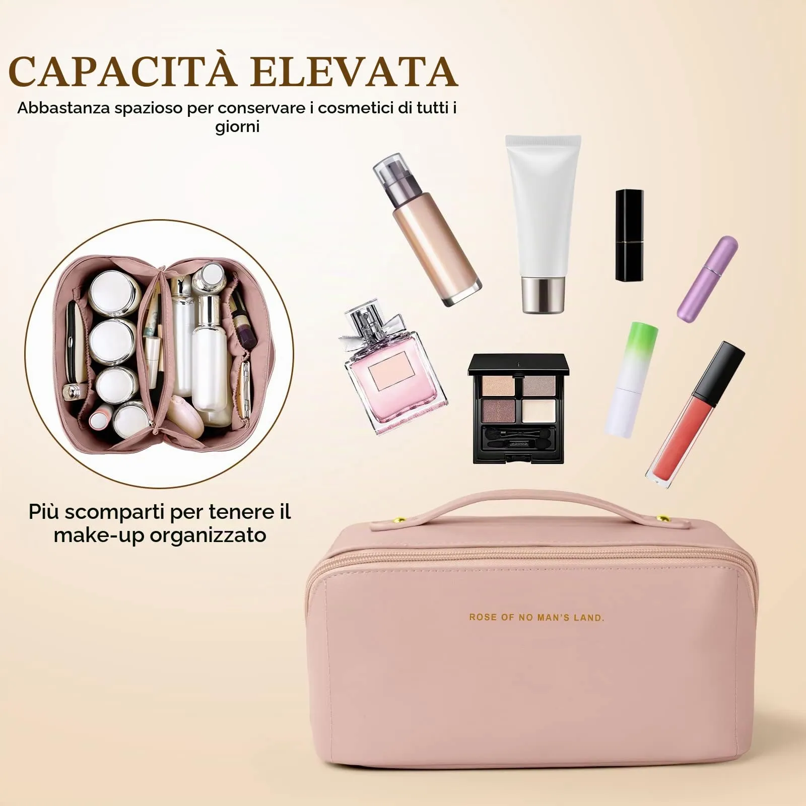Aucuu Borsa Cosmetica da Viaggio, Beauty Case da Viaggio Donna, Borsa da Viaggio per Cosmetici, Borsa Cosmetica da Donna in Morbida Pelle PU, Borse da Toilette Impermeabile Portatile - immagine 4