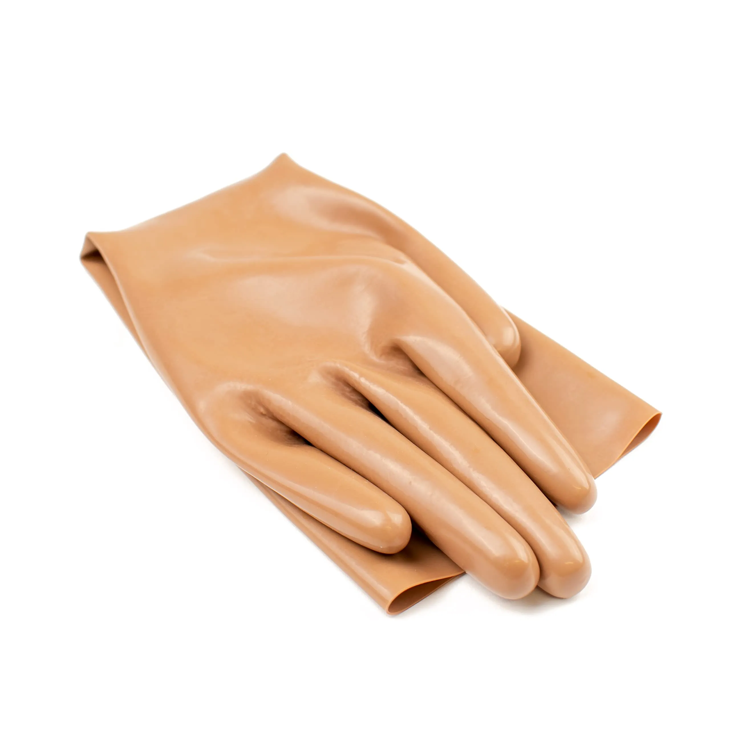 Rubberfashion Guanti in lattice corti - Sexy Rubber Gloves - guanti in lattice corti fino al polso per donne e uomini marrone 0.4mm XL - immagine 3
