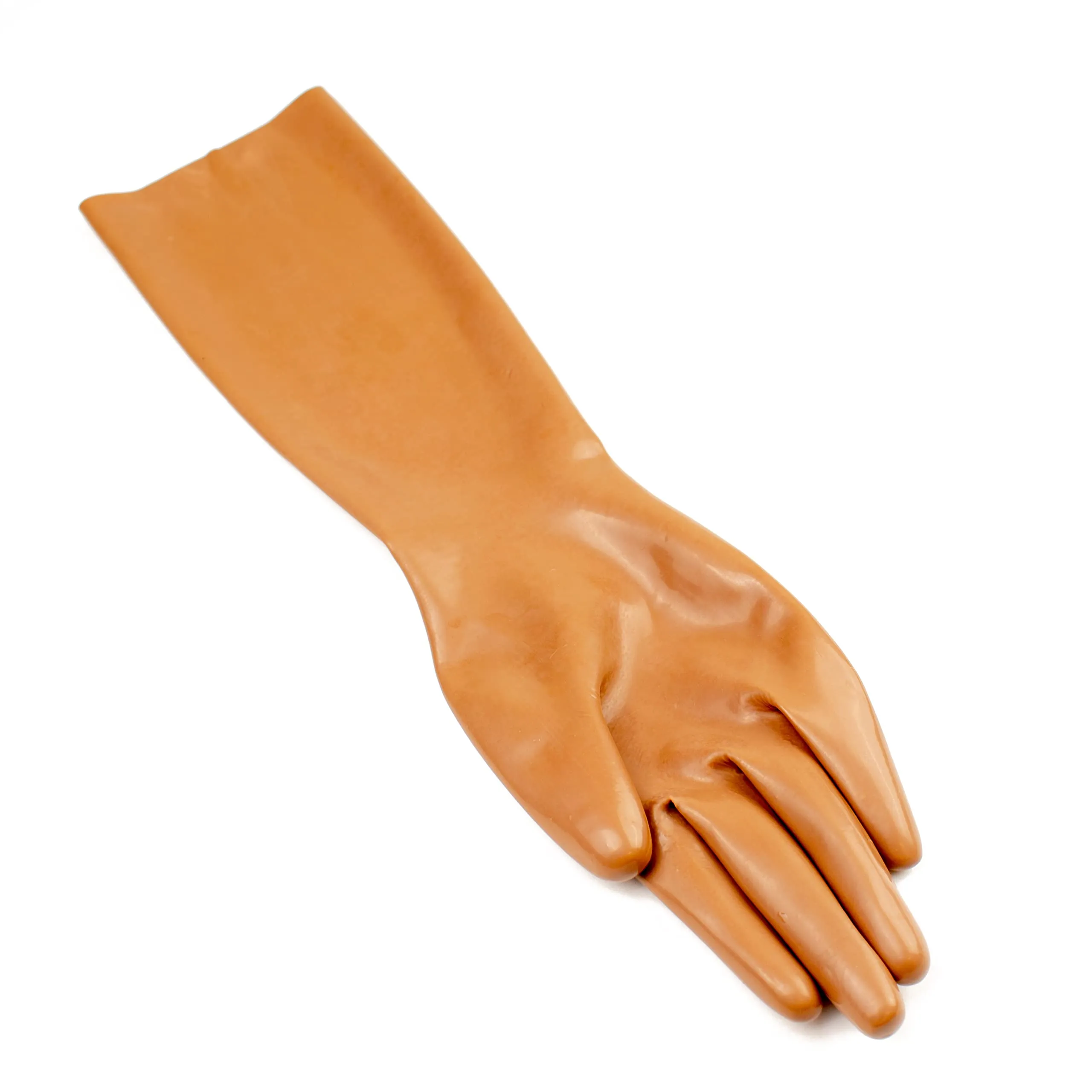 Rubberfashion Guanti in lattice corti - Sexy Rubber Gloves - guanti in lattice corti fino al polso per donne e uomini marrone 0.4mm M - immagine 2